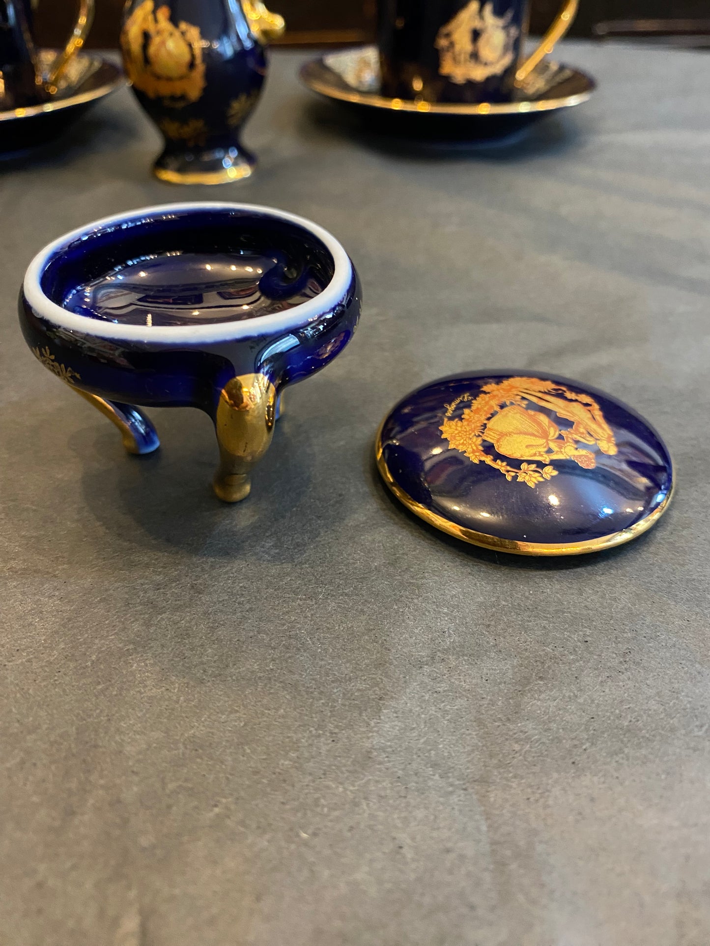 Limoges France 22K gold Part Collection Coffee Cups, Jug and Box