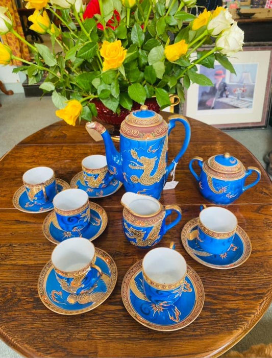 Japanese Dragon ware Tea Set Blue and Gold