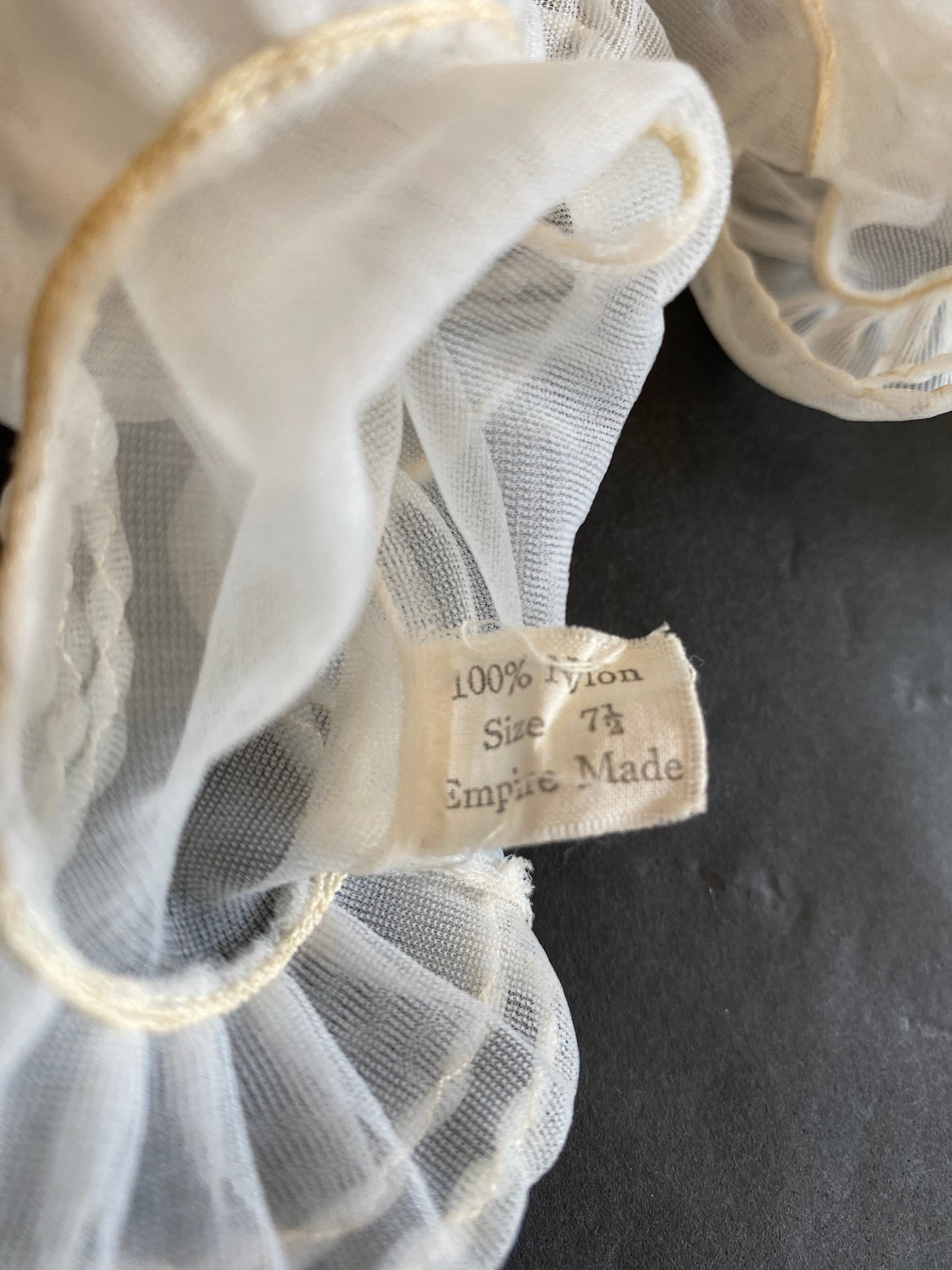 Vintage 1960s Sheer White Ruffle Wrist Gloves – Size 7.5 ("Empire Made")