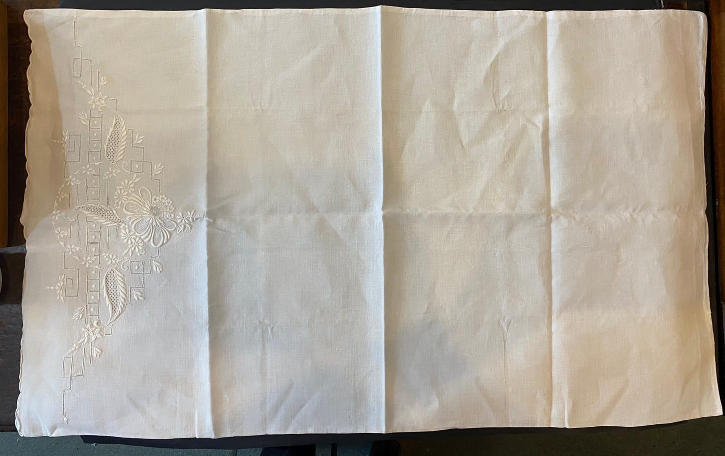 Pair vintage linen embroidered bolsters
