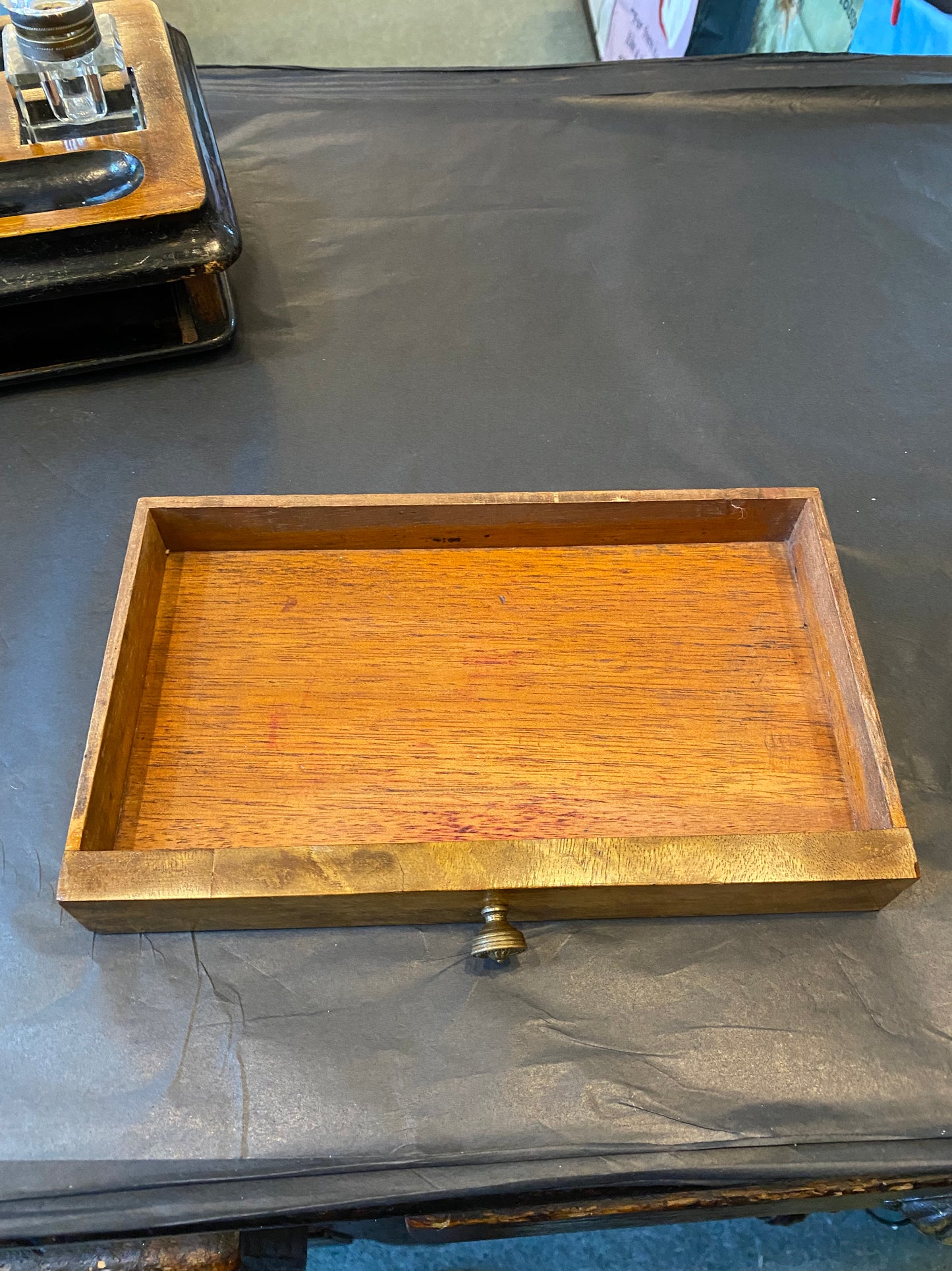 Victorian walnut and ebonised wood desk stand