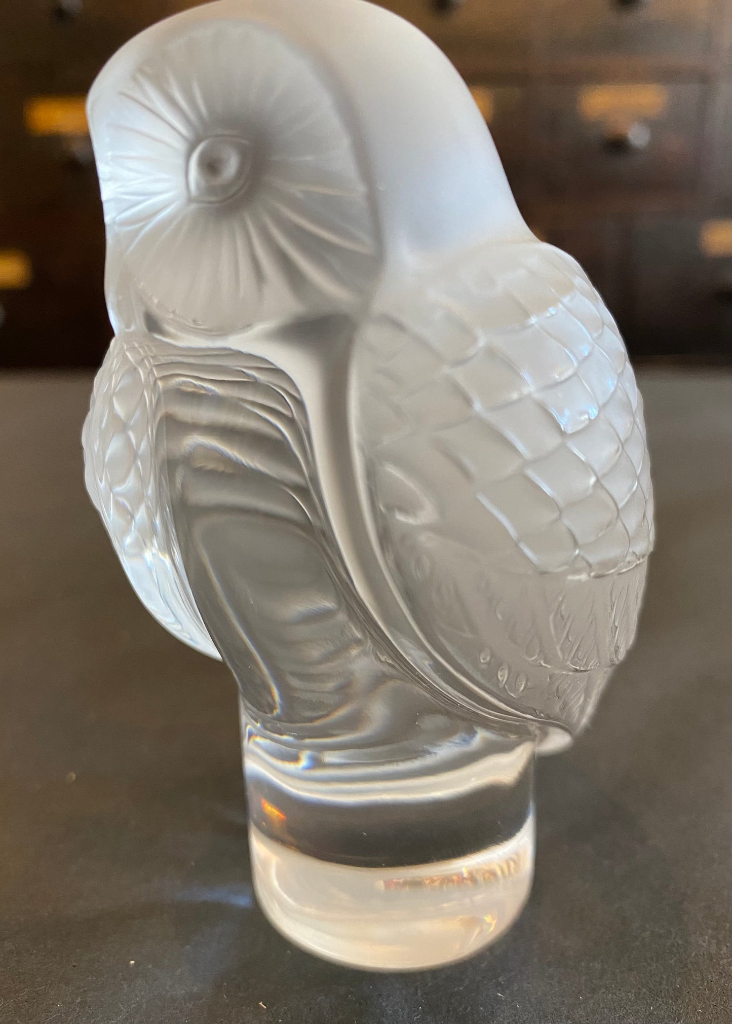 Lalique Glass Owl Paperweight c1980