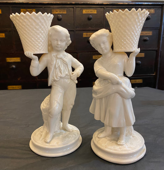 1990s Belleek boy and girl basket bearers