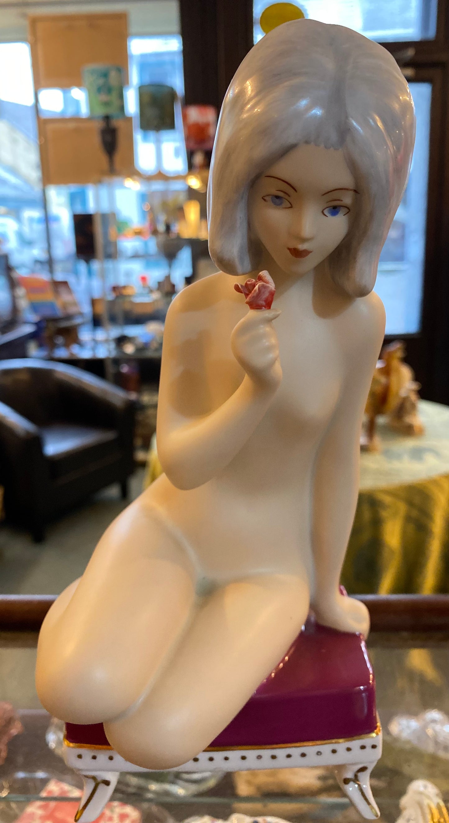 Royal Dux Bohemian Porcelain Seated Nude Woman Figurine