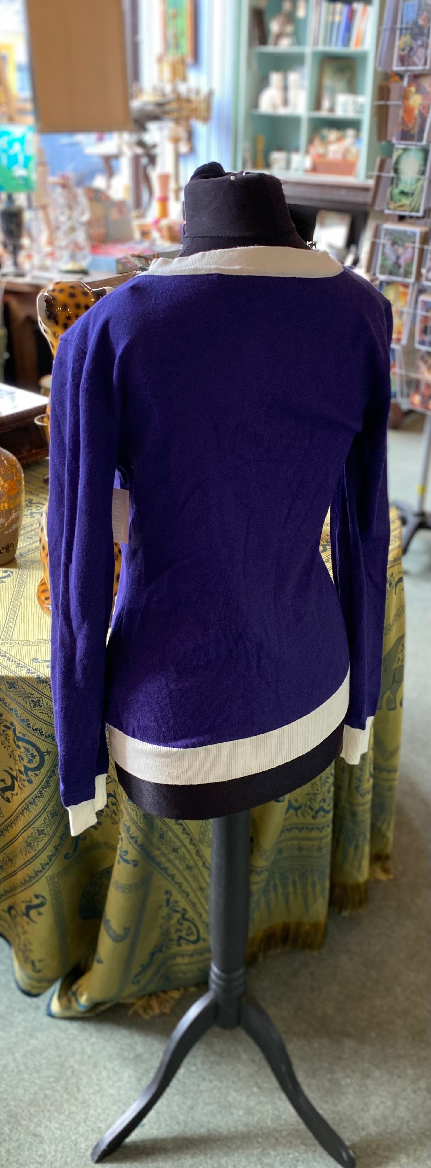 Bright & Beautiful 'Janet' 1960s Retro Contrast Trim Cardigan Purple & White (Size 14)