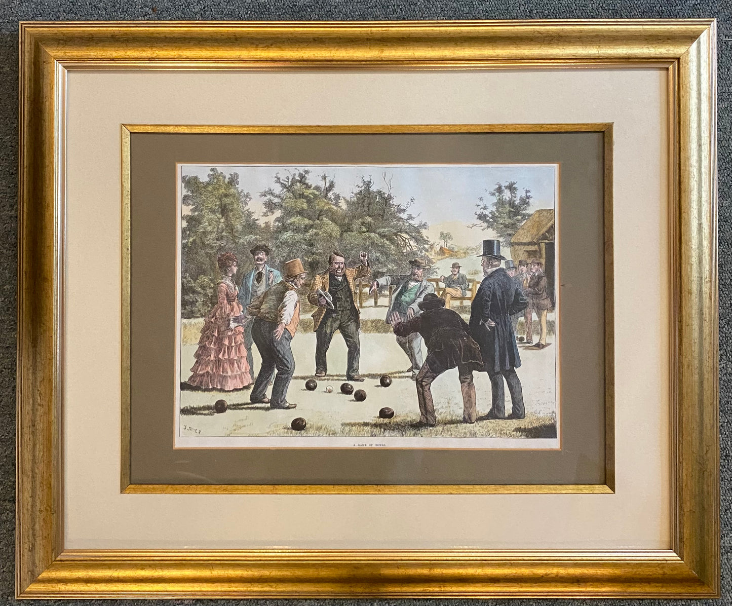 Victorian hand tinted lithograph entitled “a game of bowls”