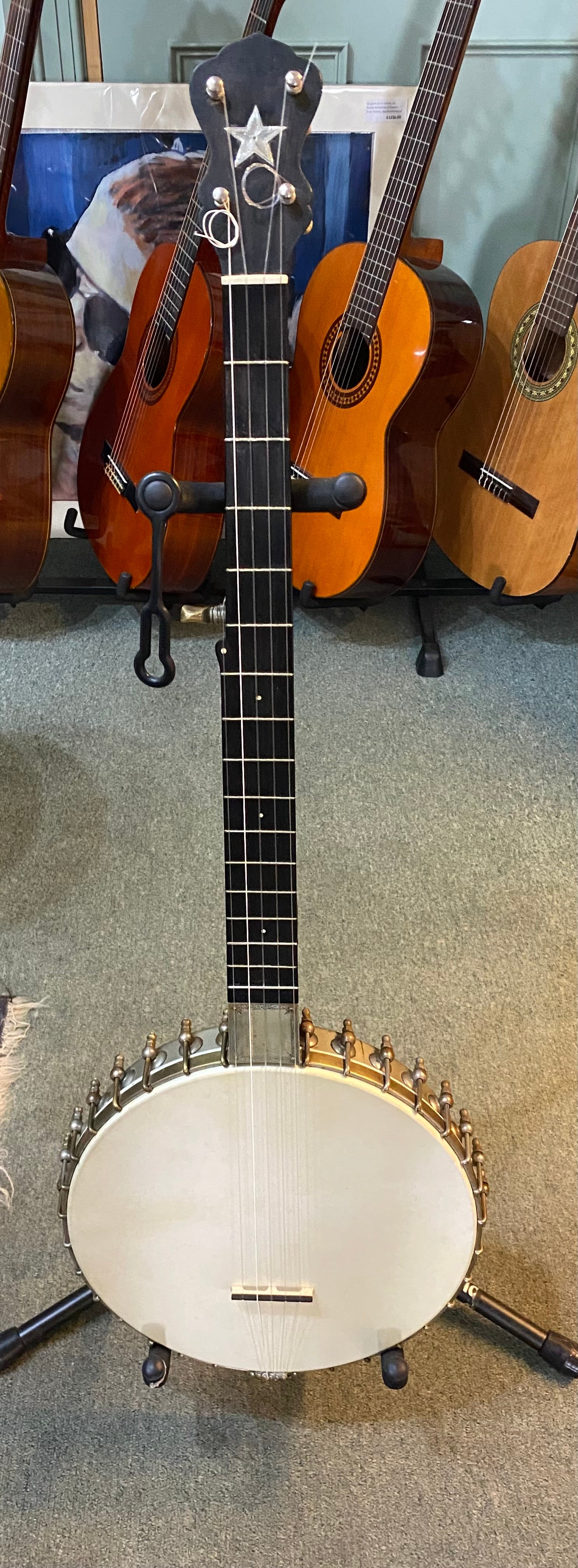 Chicago based J B Schall 5 string open back banjo circa 1890. 12" pot, 16 frets, 28" scale length, superb condition for its age, plays beautifully with that rich deep 12 inch sound.