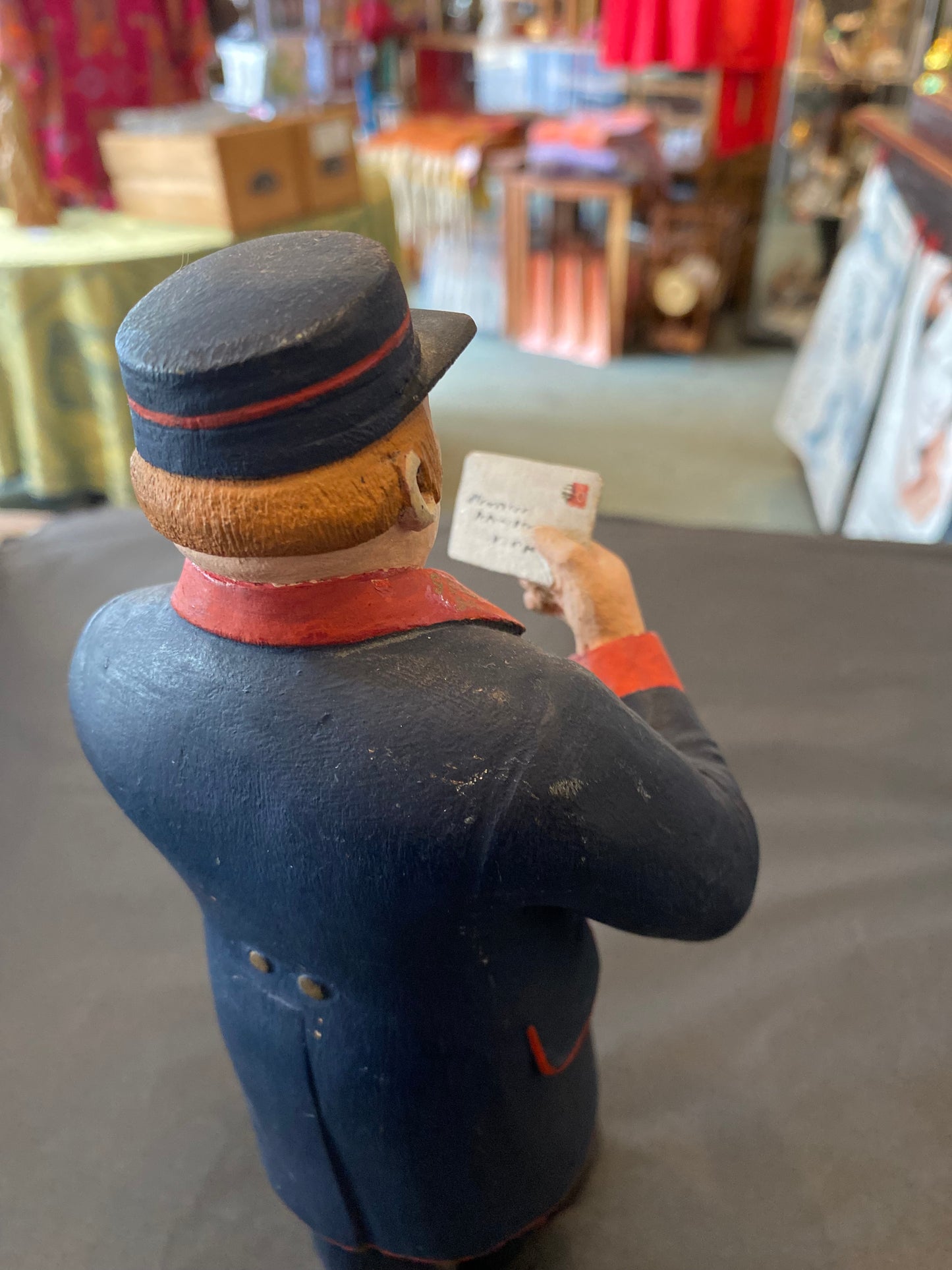 First World War British postman and postwoman hand carved and painted figurines