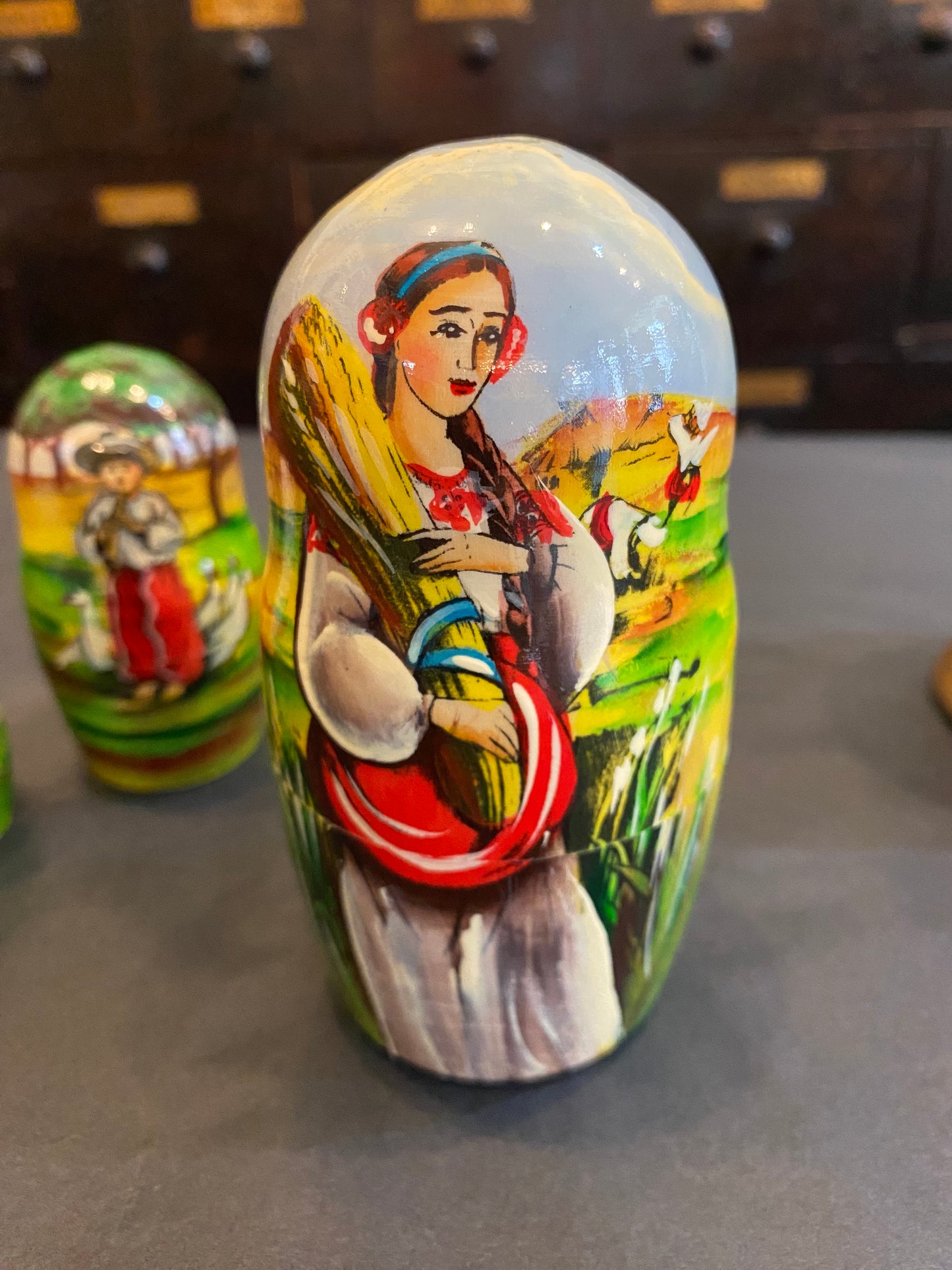 Ukrainian folk hand painted wooden nesting dolls
