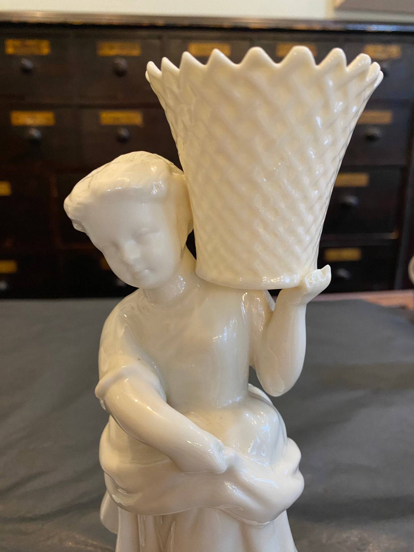 1990s Belleek boy and girl basket bearers