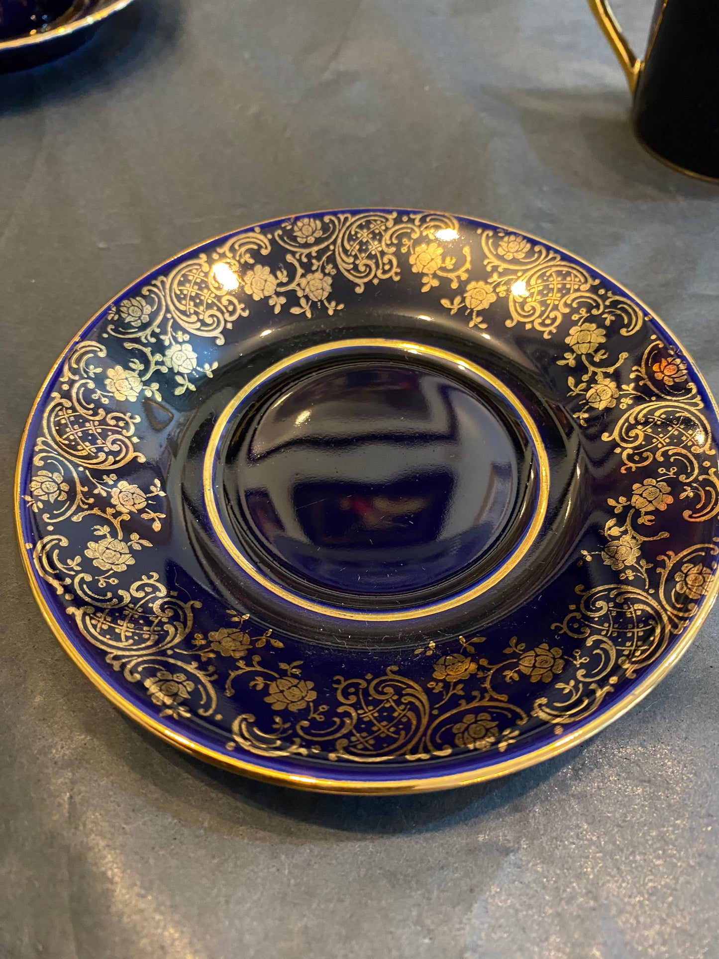 Limoges France 22K gold Part Collection Coffee Cups, Jug and Box