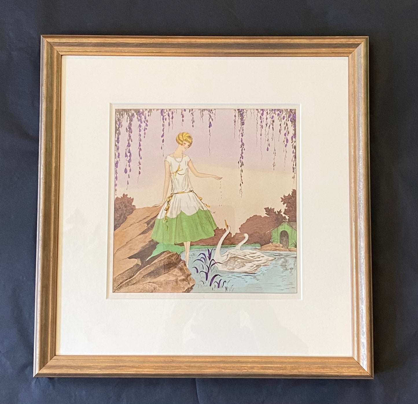 Trio of Antique French Art Deco Fashion Prints Hand-Coloured Pochoir