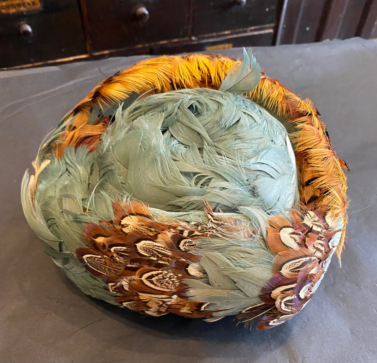 Mid-century Pillbox Pheasant Feather Hat