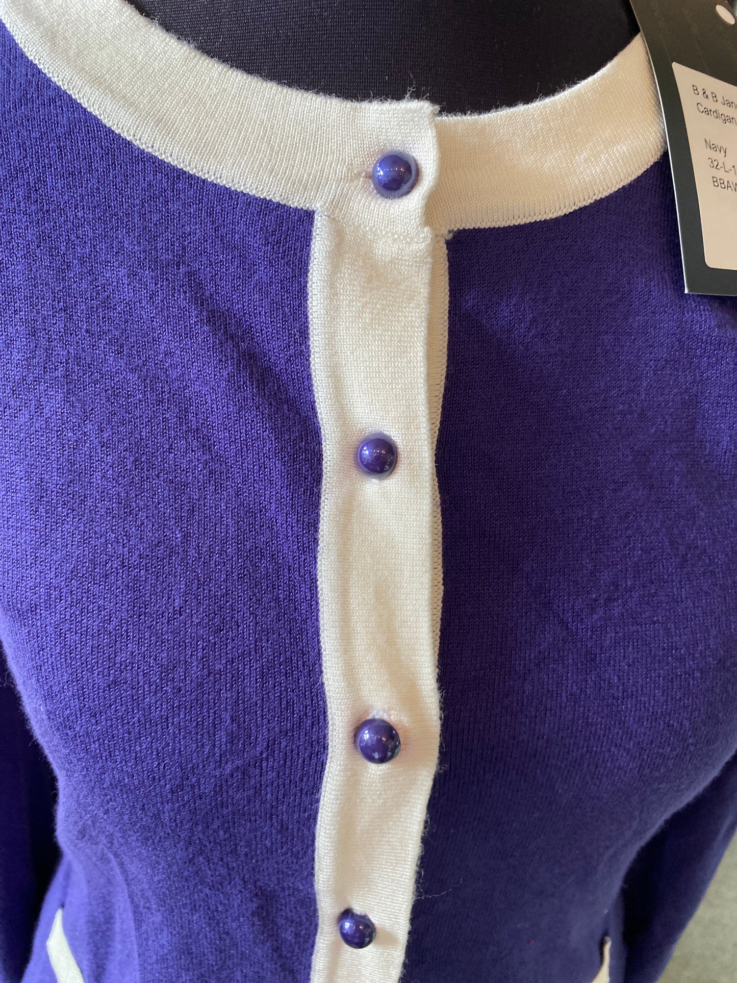 Bright & Beautiful 'Janet' 1960s Retro Contrast Trim Cardigan Purple & White (Size 14)