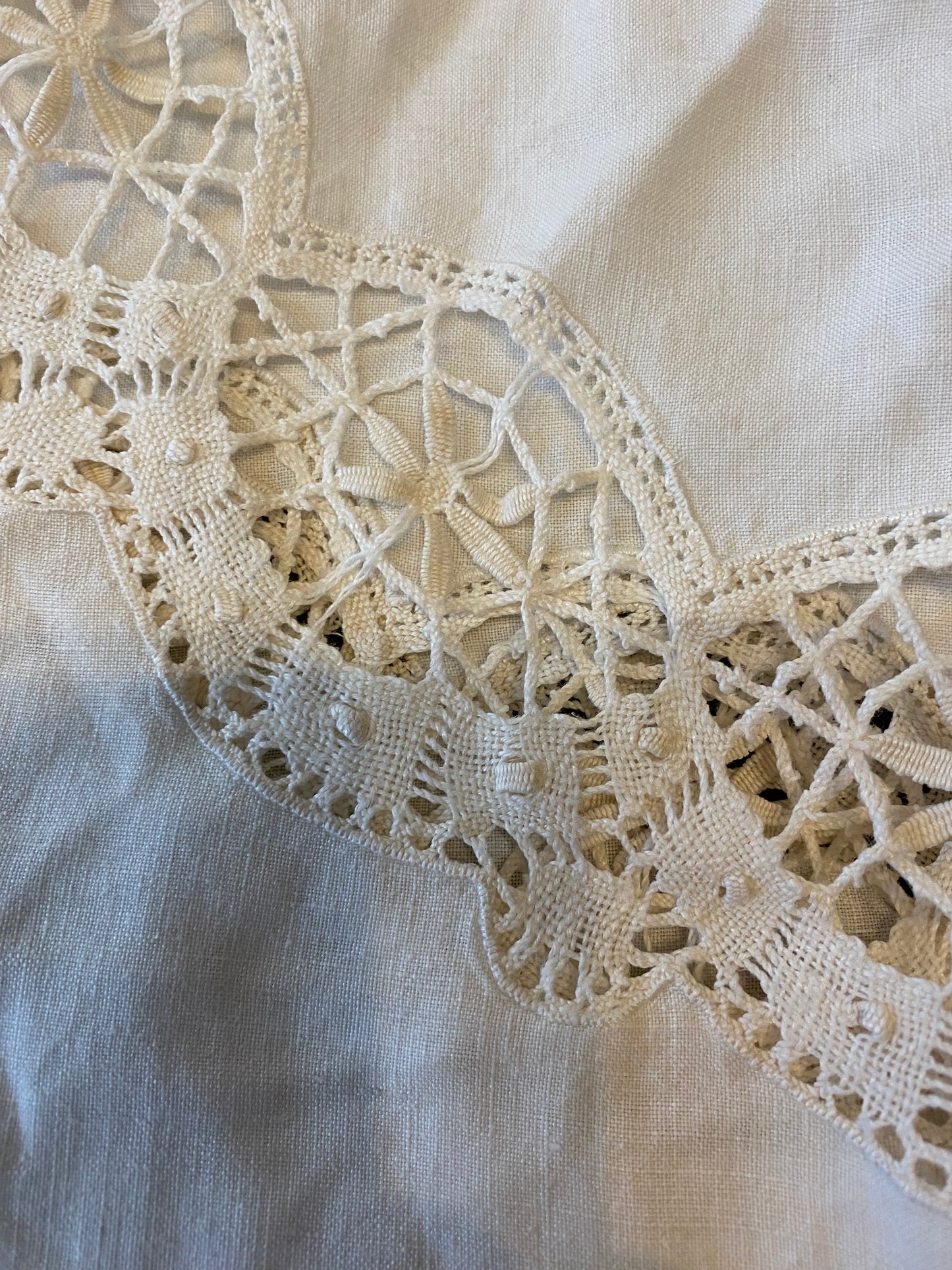 Vintage Richelieu Cutwork Linen Tea Tablecloth 48" Square Hand-Embroidered