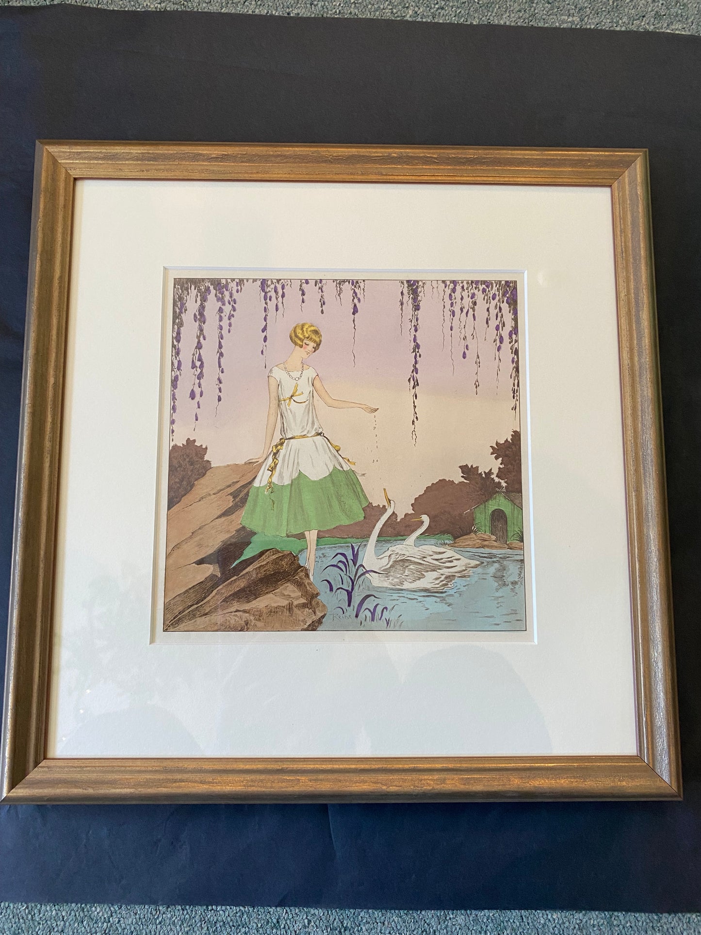 Trio of Antique French Art Deco Fashion Prints Hand-Coloured Pochoir