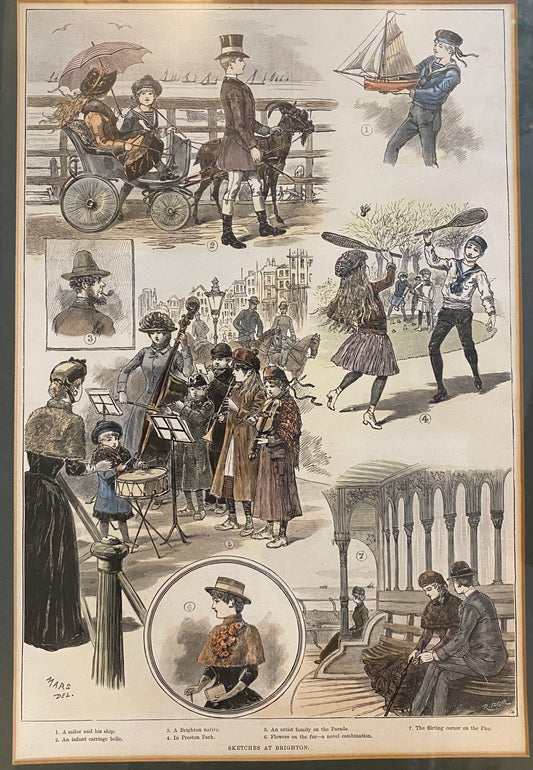 19th Century Hand Tinted Lithograph “Sketches at Brighton”