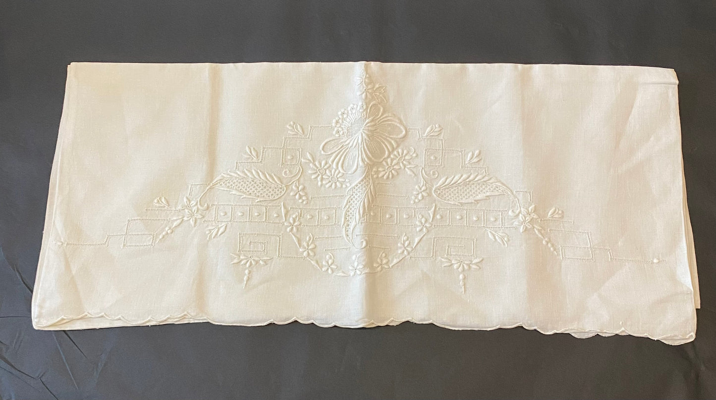Pair vintage linen embroidered bolsters