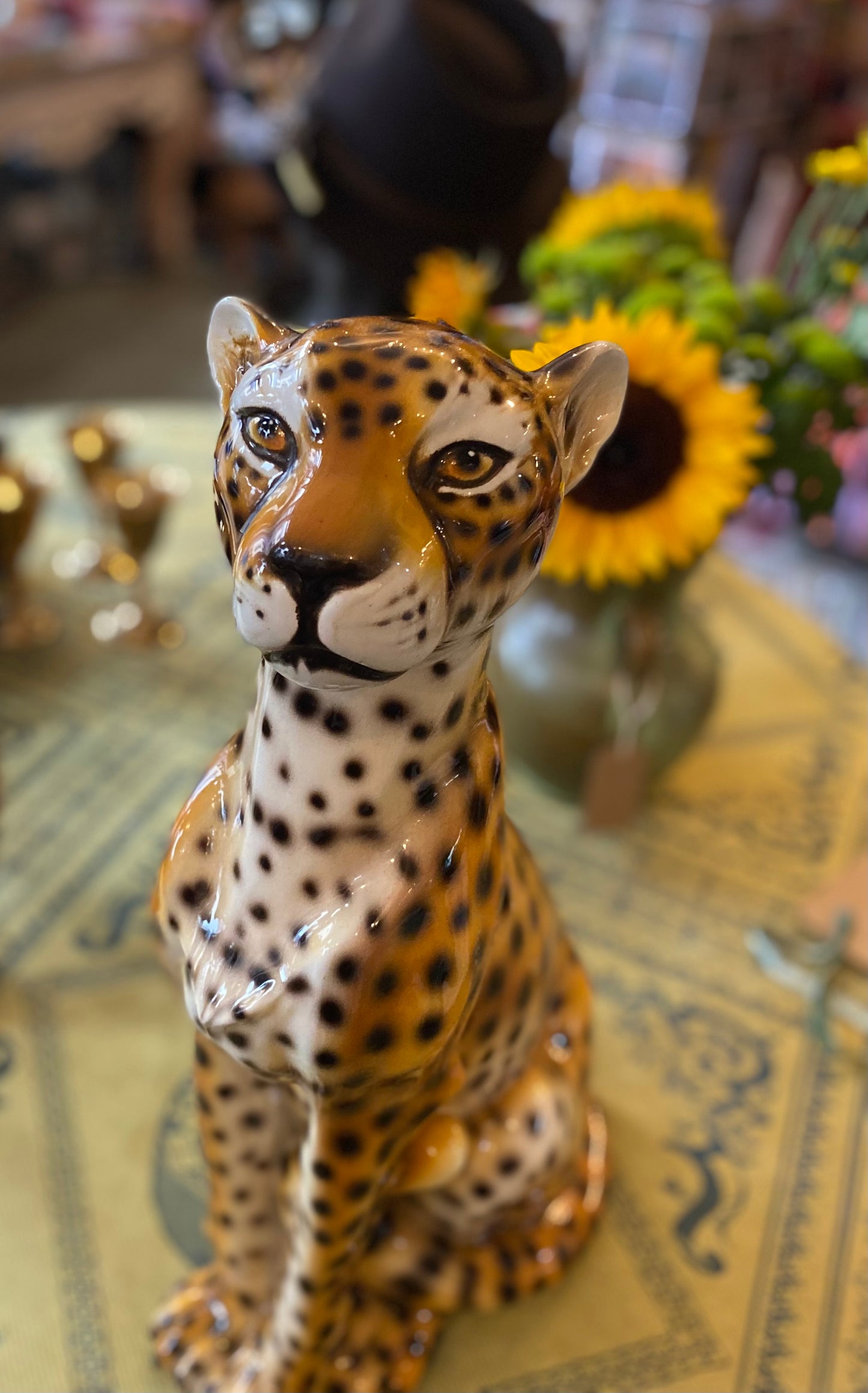 Large Mid-century Modern Italian Ceramic Hand-Painted Cheetah