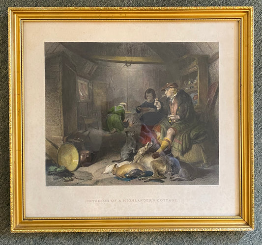 Interior of a Highlander’s cottage by Sir Edwin Landseer Victorian  steel engraved print