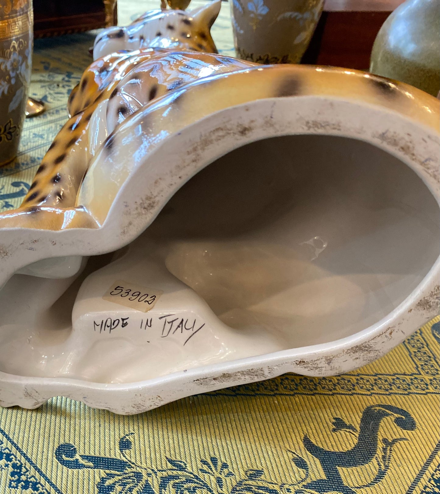 Large Mid-century Modern Italian Ceramic Hand-Painted Cheetah