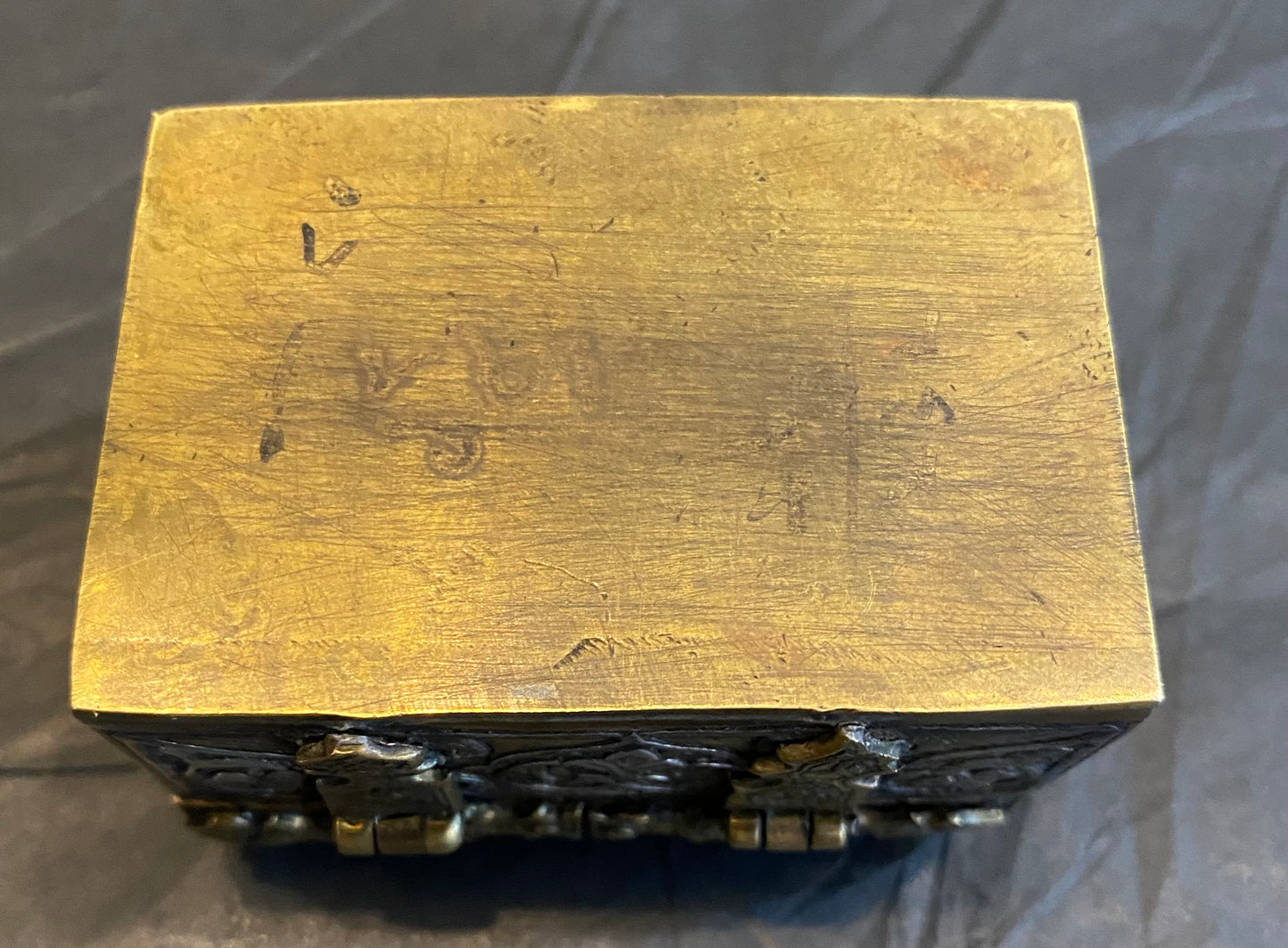 Small vintage Damascene jewellery box - brass, copper and silver