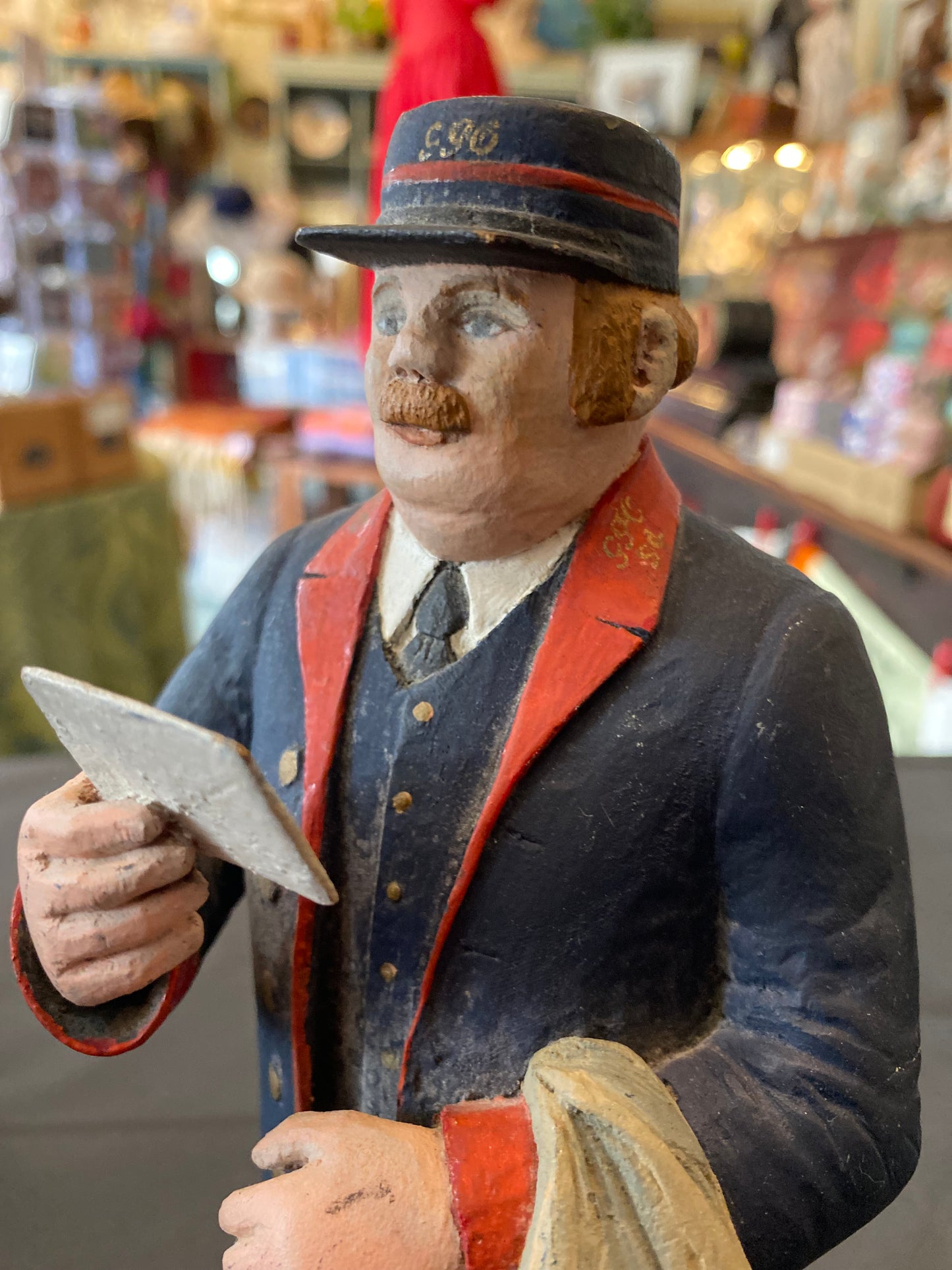 First World War British postman and postwoman hand carved and painted figurines