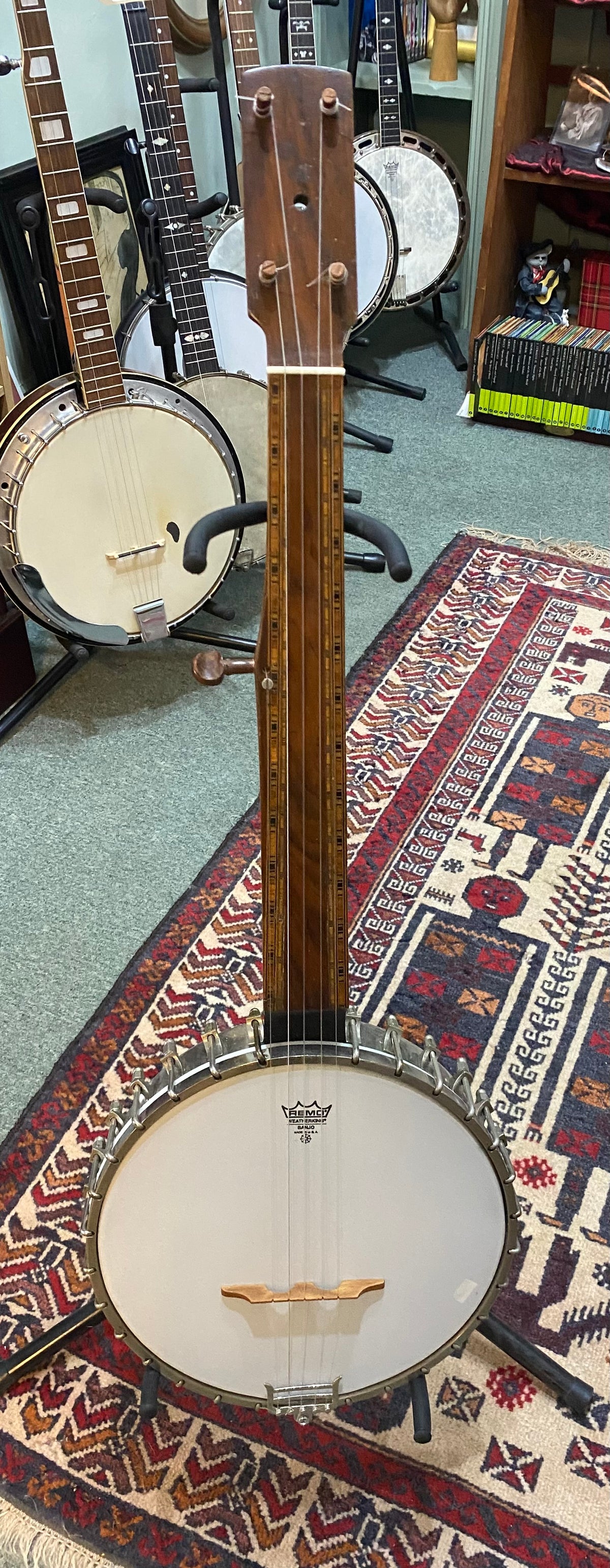 Unique Victorian Tunbridge Ware Fretless 5-String Banjo – Original 6-String Neck, Probable 1930s Windsor Pot