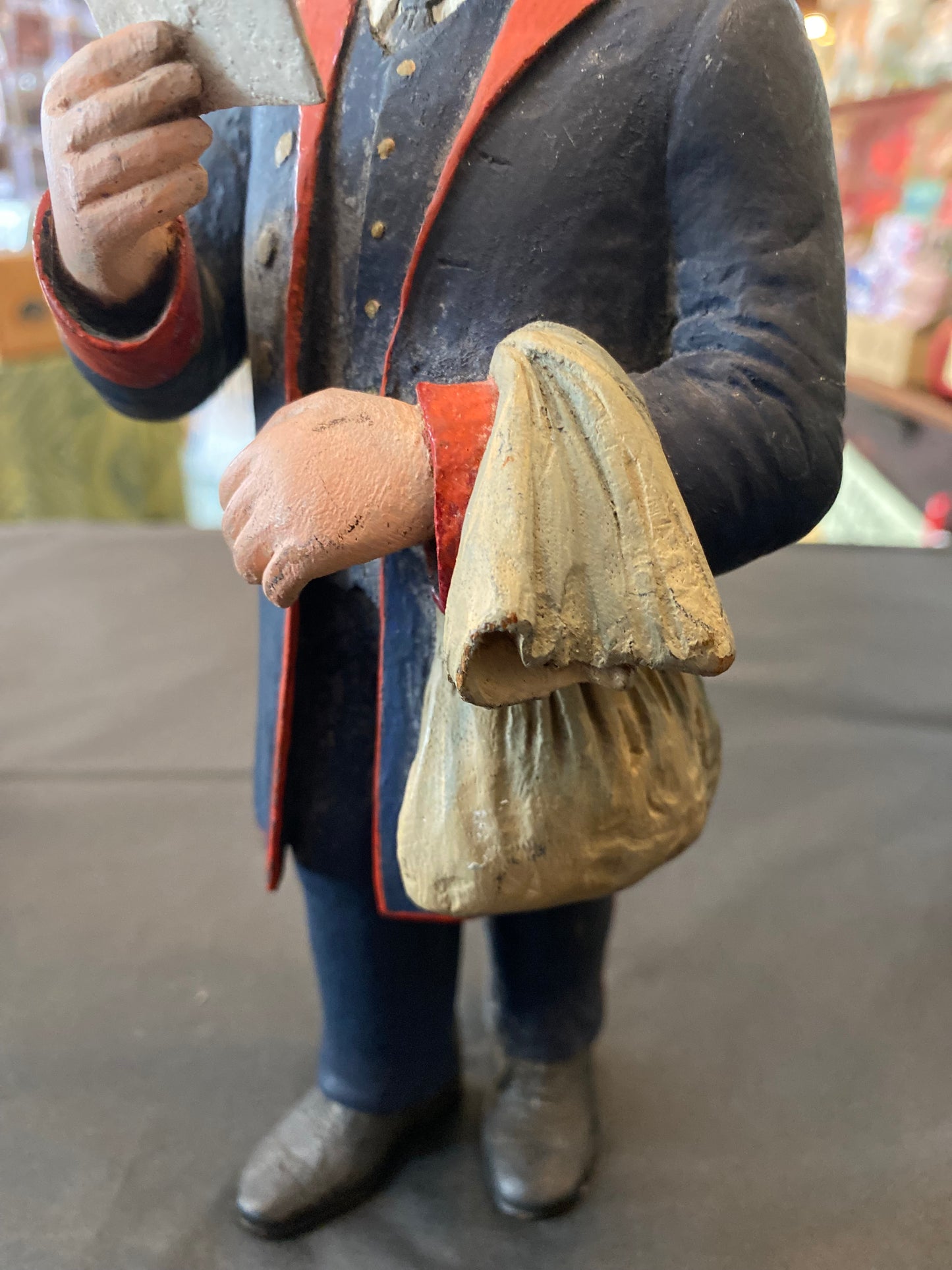 First World War British postman and postwoman hand carved and painted figurines