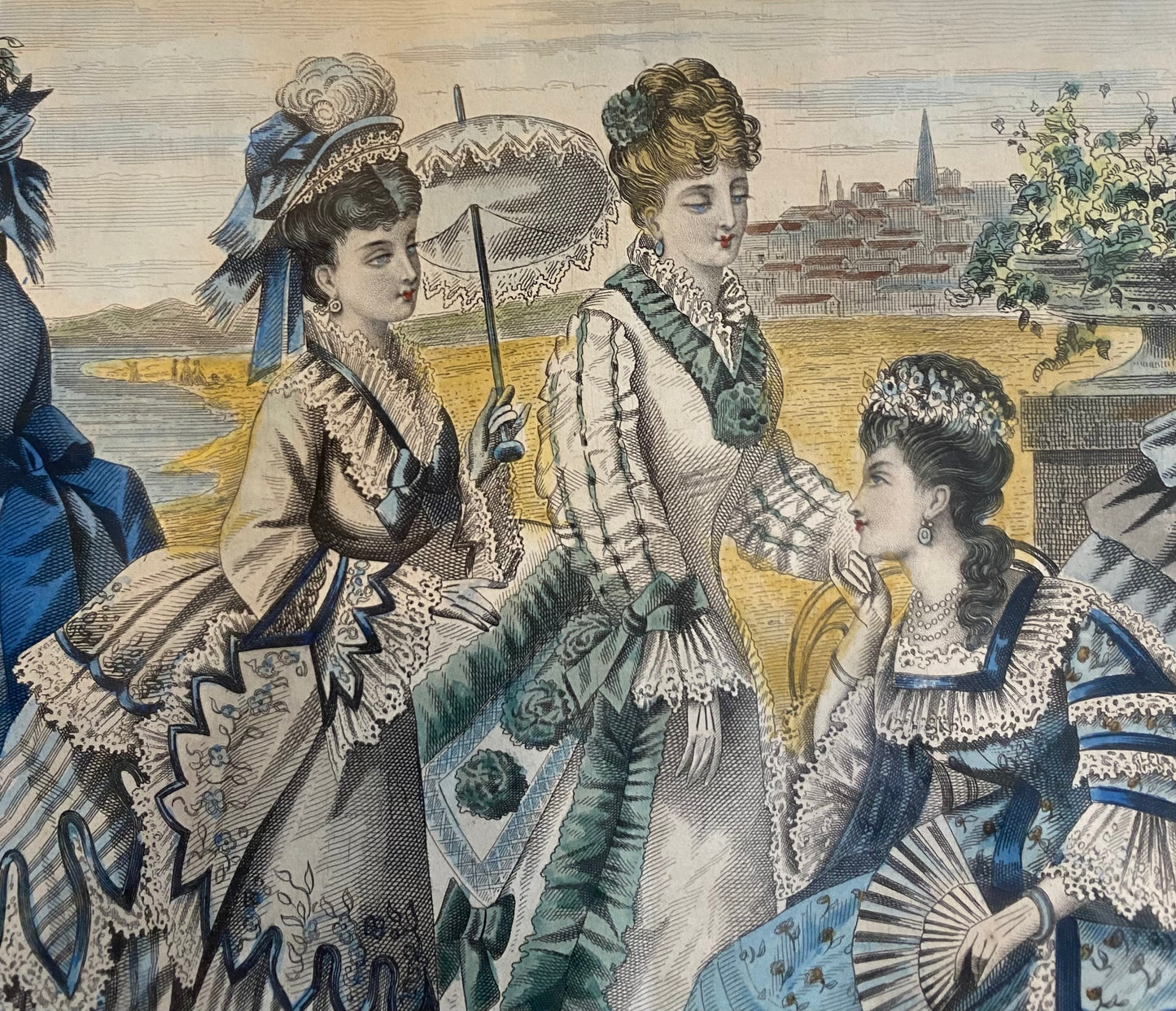 Victorian hand tinted lithograph fashion plate from the French Illustrated Family Journal