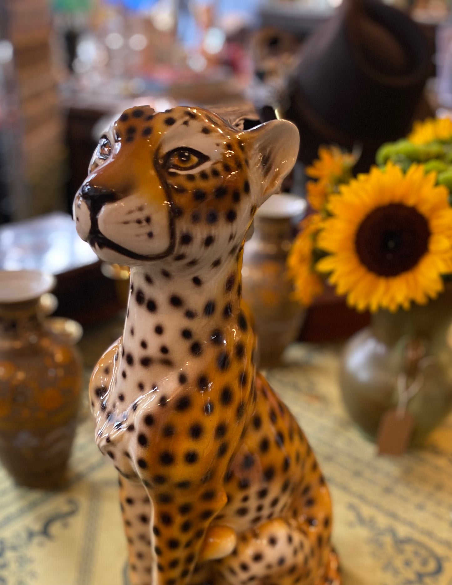 Large Mid-century Modern Italian Ceramic Hand-Painted Cheetah