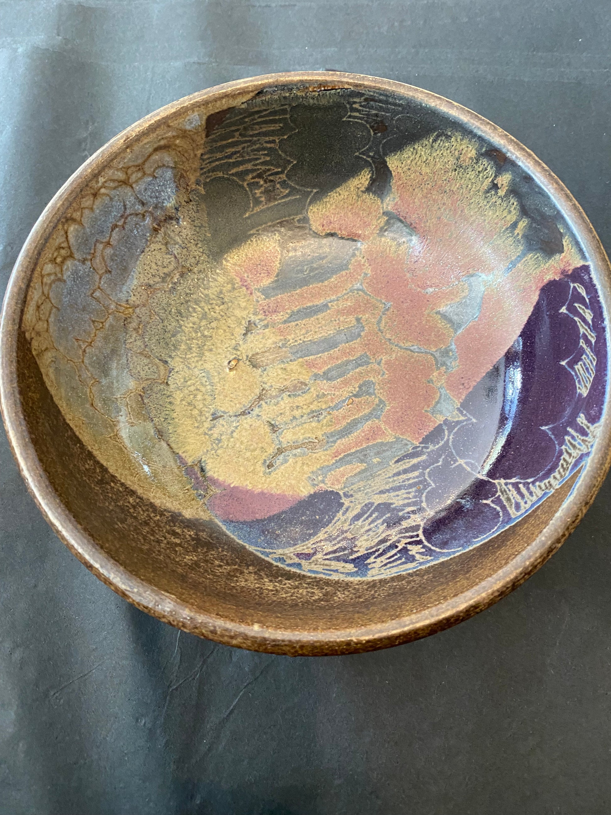 Shop this authentic 1970s set of 4 wheel-thrown stoneware bowls by Diana Worthy of Crich Pottery. Featuring a striking blue-green reactive glaze.