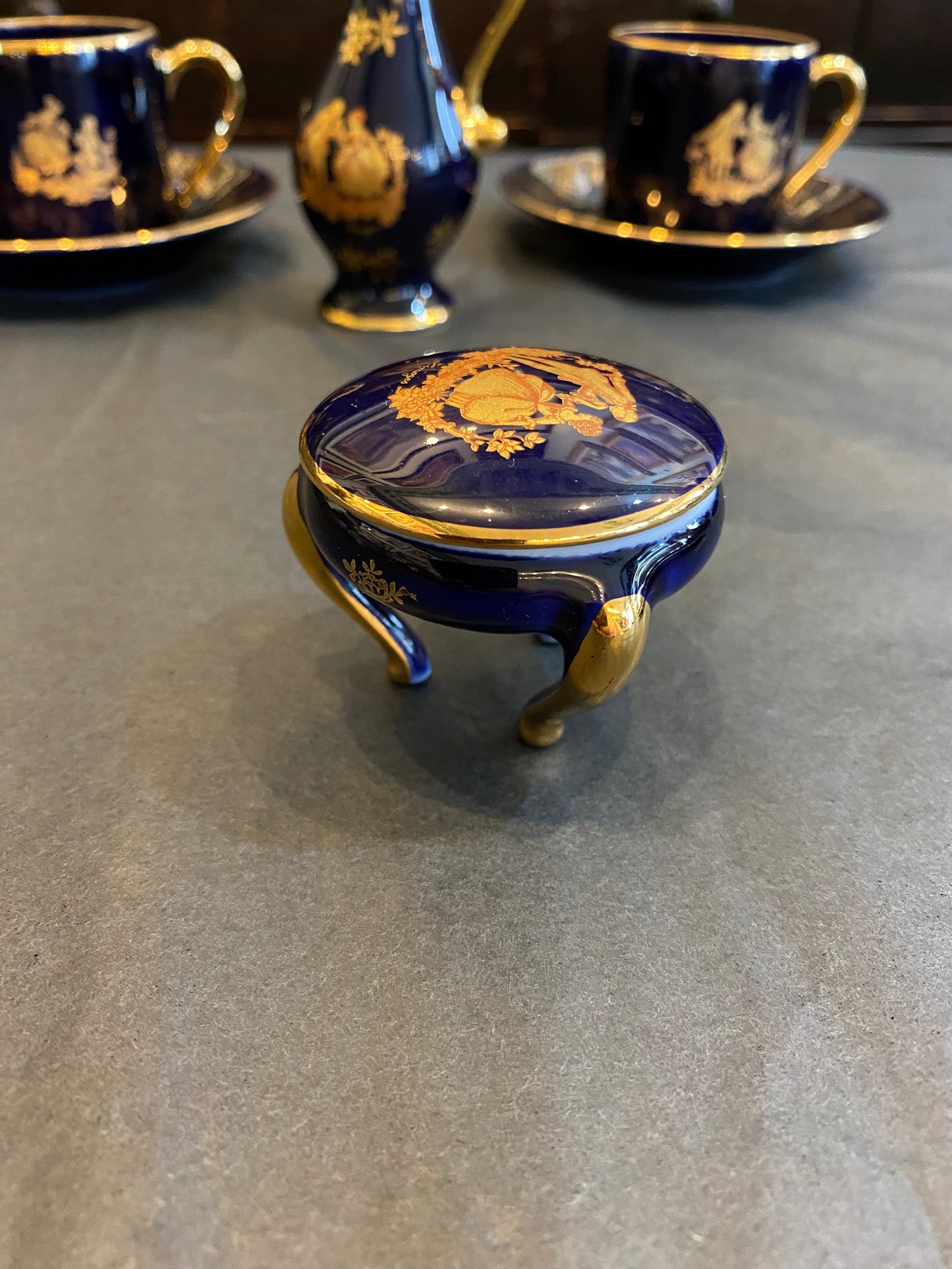 Limoges France 22K gold Part Collection Coffee Cups, Jug and Box