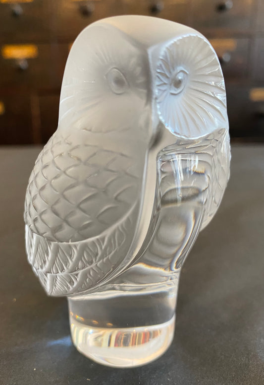 Lalique Glass Owl Paperweight c1980