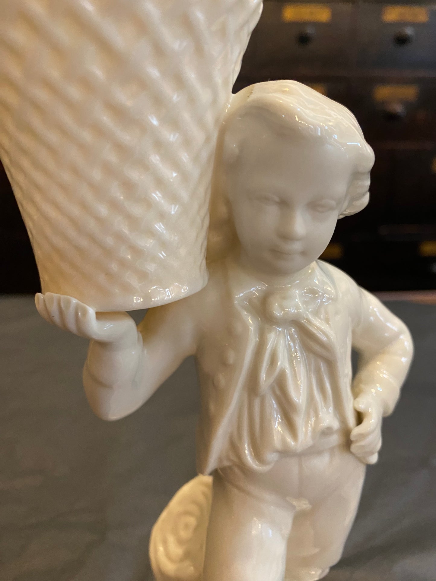 1990s Belleek boy and girl basket bearers