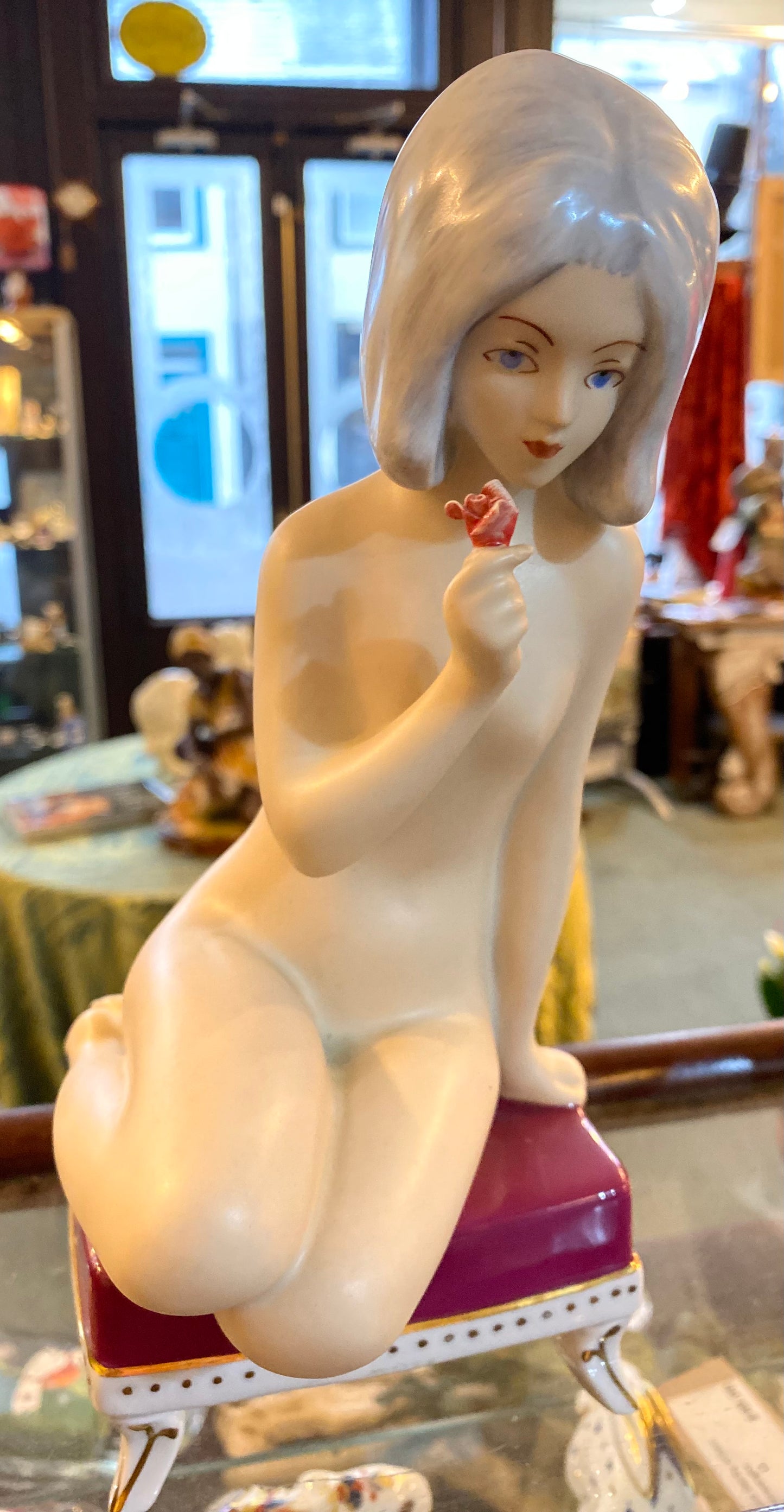 Royal Dux Bohemian Porcelain Seated Nude Woman Figurine