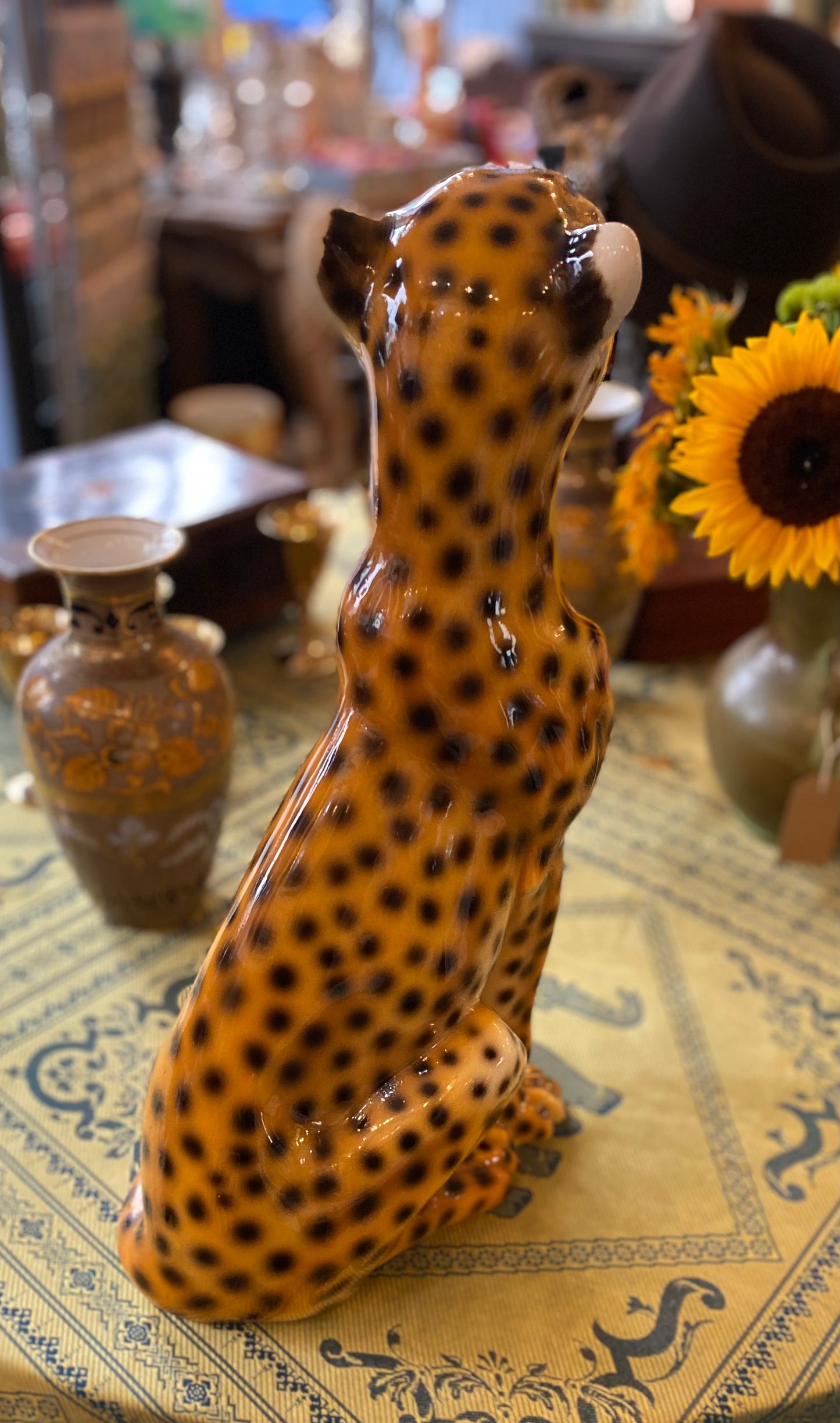 Large Mid-century Modern Italian Ceramic Hand-Painted Cheetah