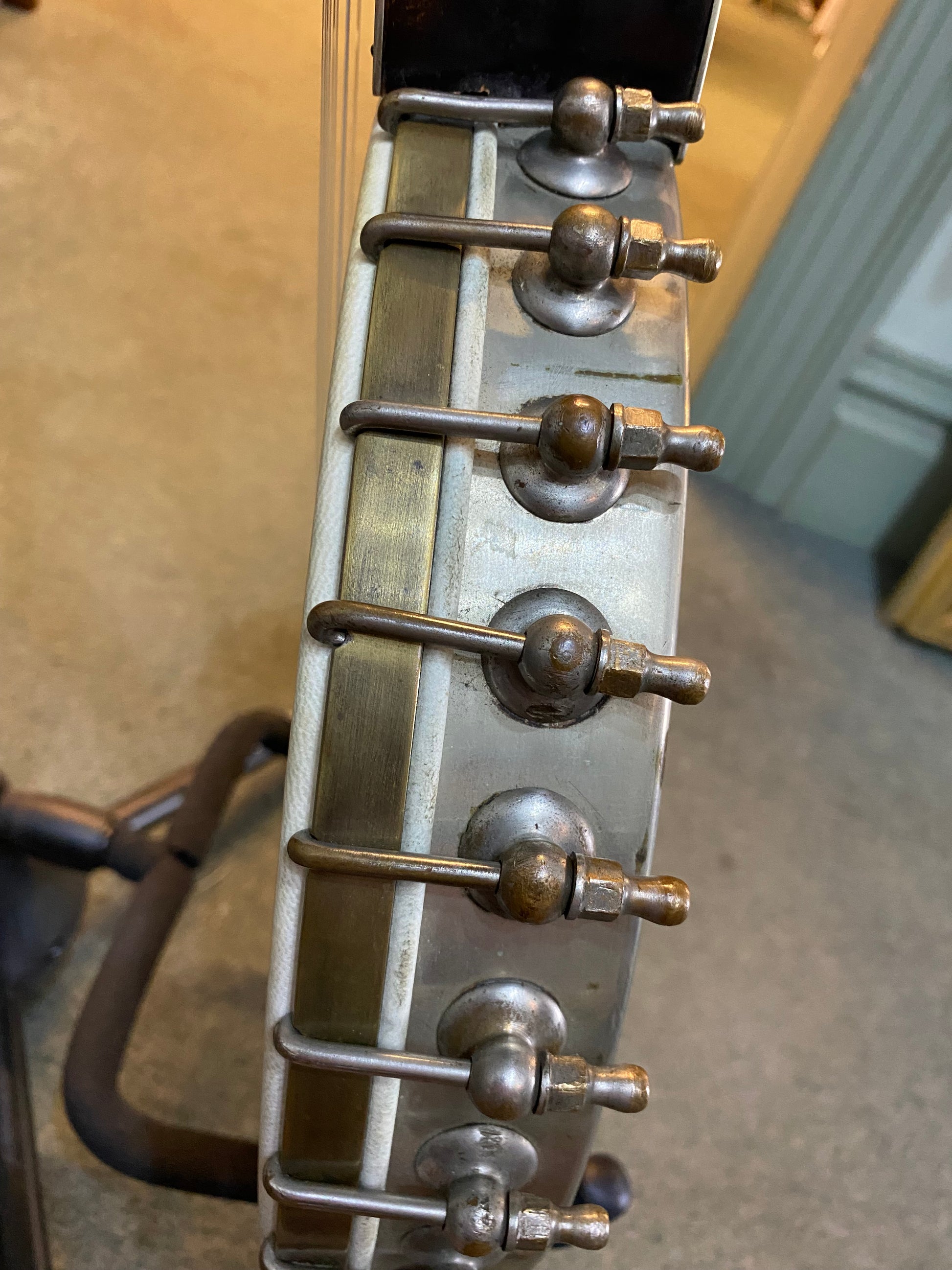 Chicago based J B Schall 5 string open back banjo circa 1890. 12" pot, 16 frets, 28" scale length, superb condition for its age, plays beautifully with that rich deep 12 inch sound.