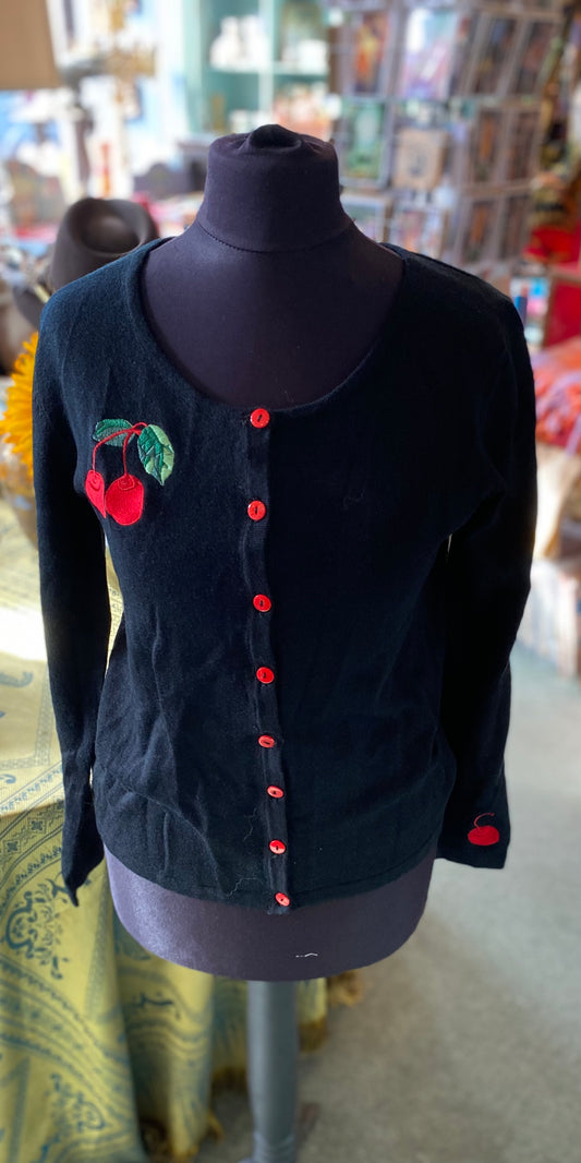 Collectif Jo Cherry Cardigan Black - Vintage 1950s Style - Size 14