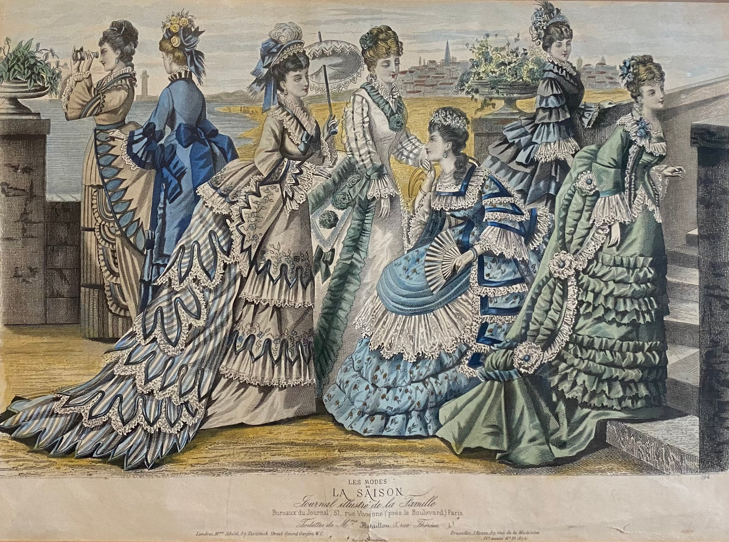 Victorian hand tinted lithograph fashion plate from the French Illustrated Family Journal