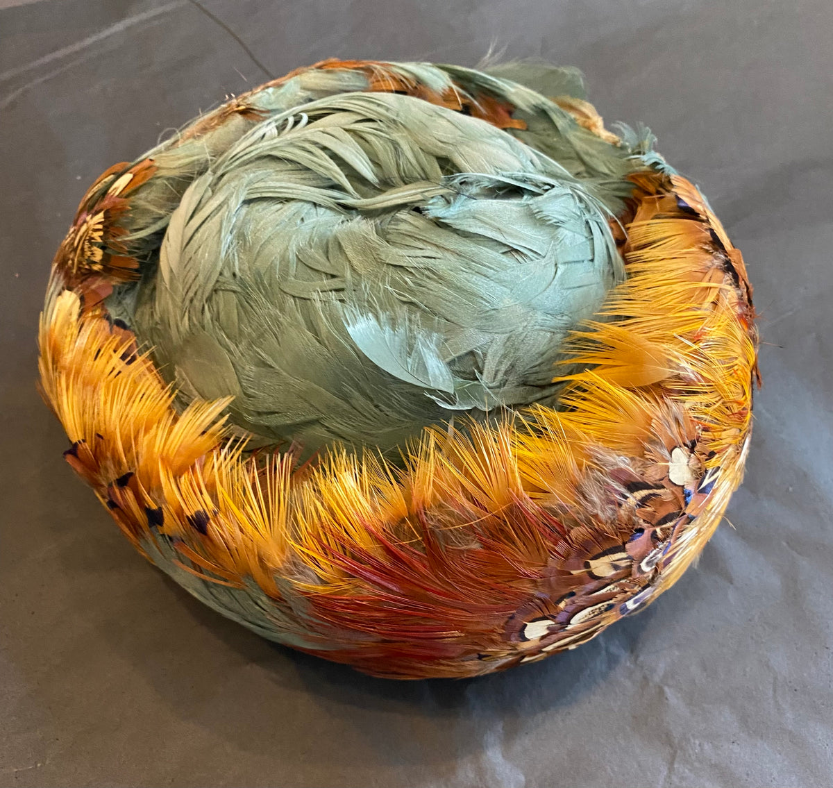 Mid-century Pillbox Pheasant Feather Hat