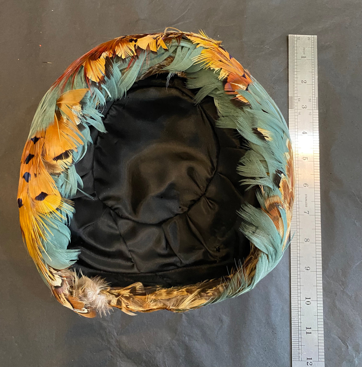 Mid-century Pillbox Pheasant Feather Hat