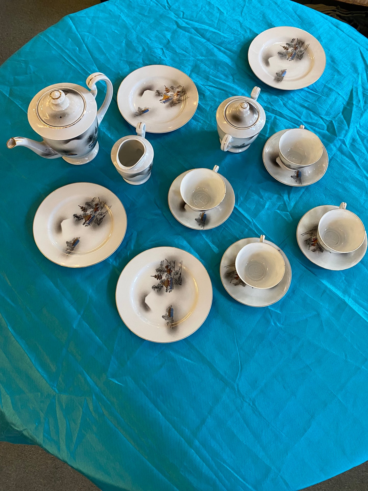 Hayasi Kutani Japanese export four place coffee set