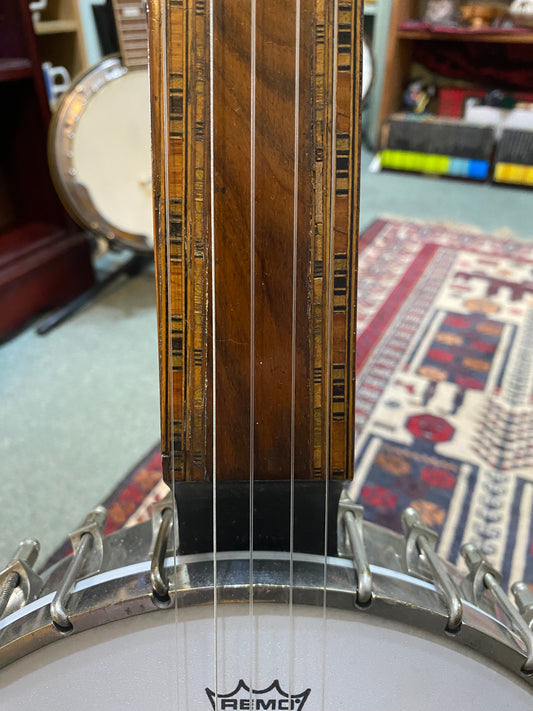 Unique Victorian Tunbridge Ware Fretless 5-String Banjo – Original 6-String Neck, Probable 1930s Windsor Pot