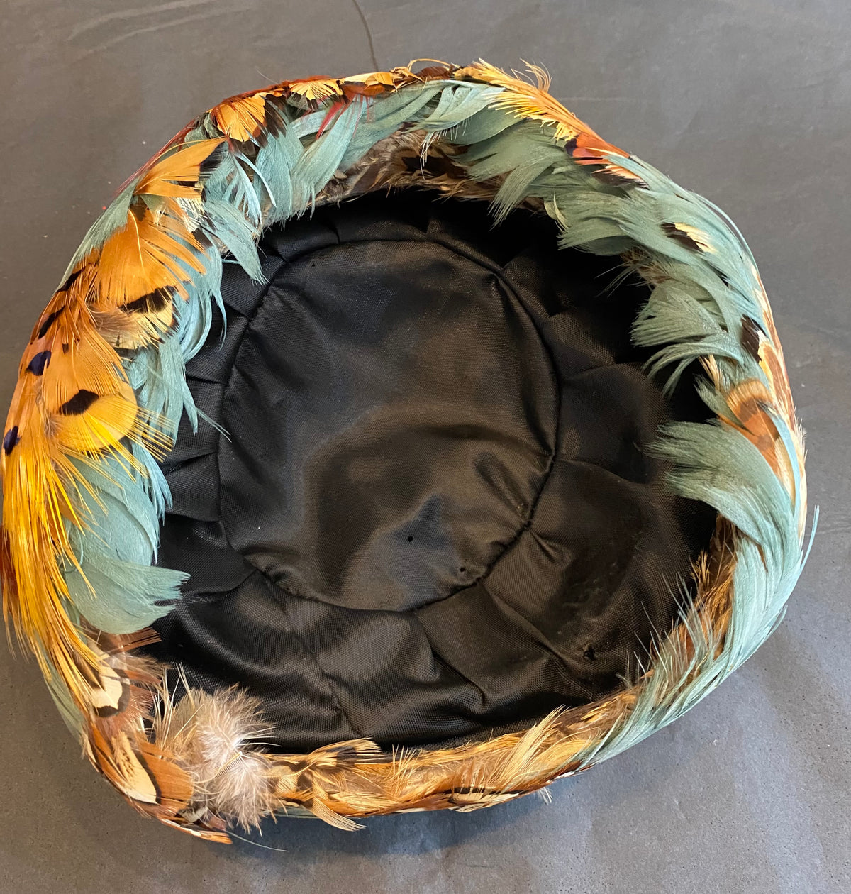Mid-century Pillbox Pheasant Feather Hat