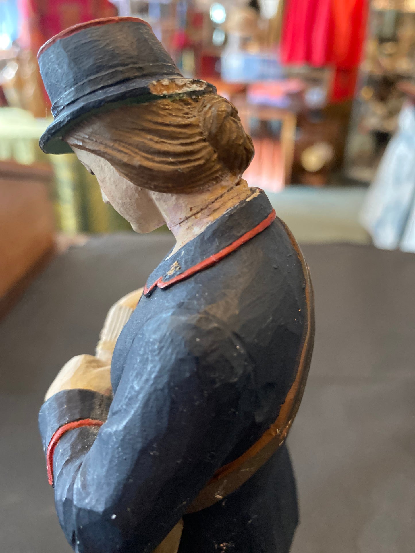 First World War British postman and postwoman hand carved and painted figurines