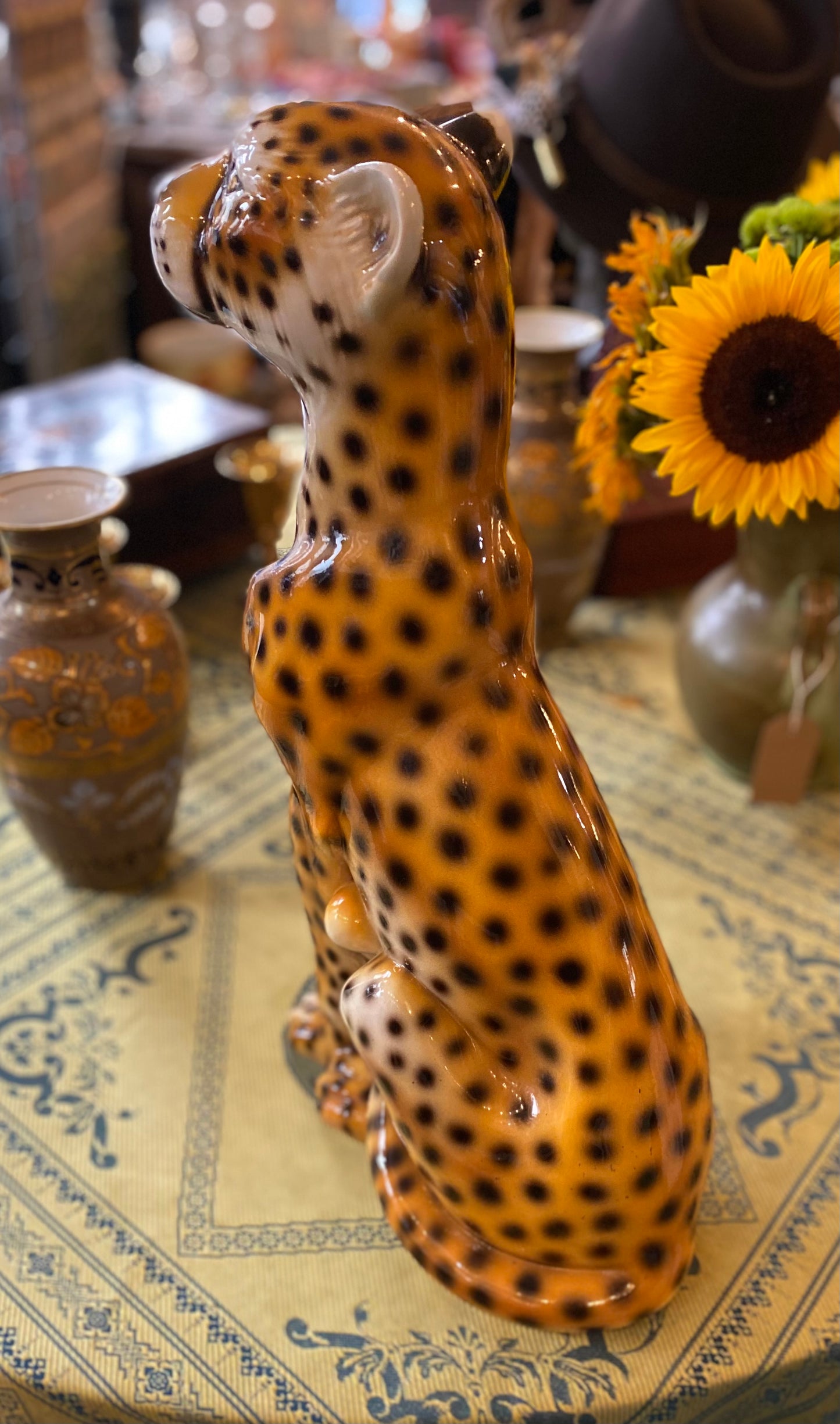 Large Mid-century Modern Italian Ceramic Hand-Painted Cheetah