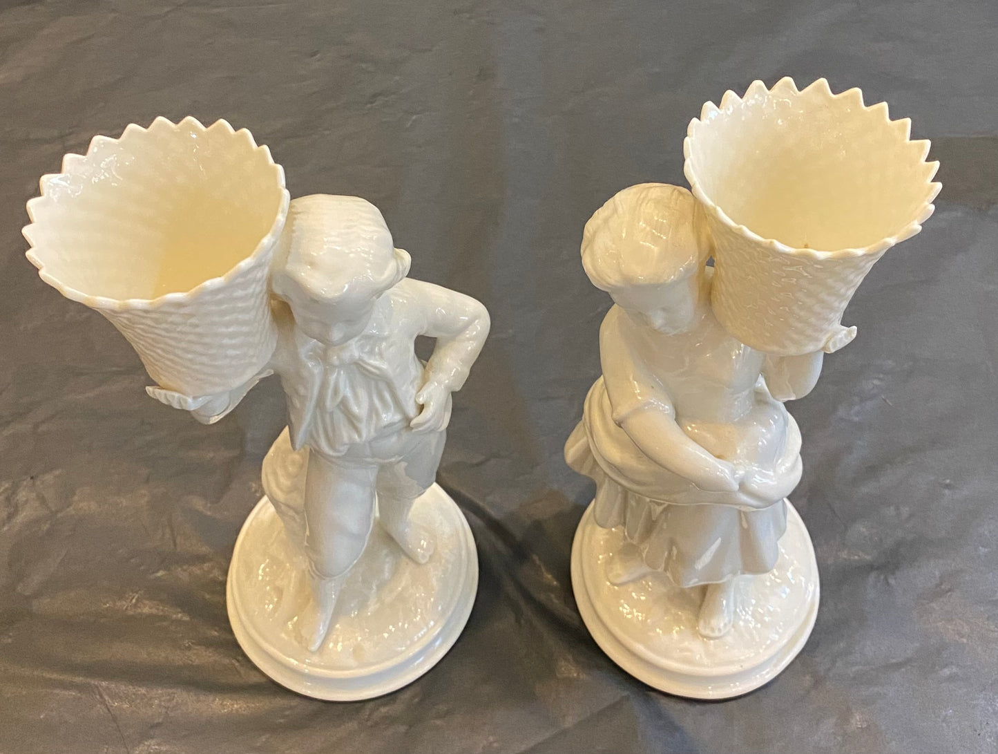 1990s Belleek boy and girl basket bearers