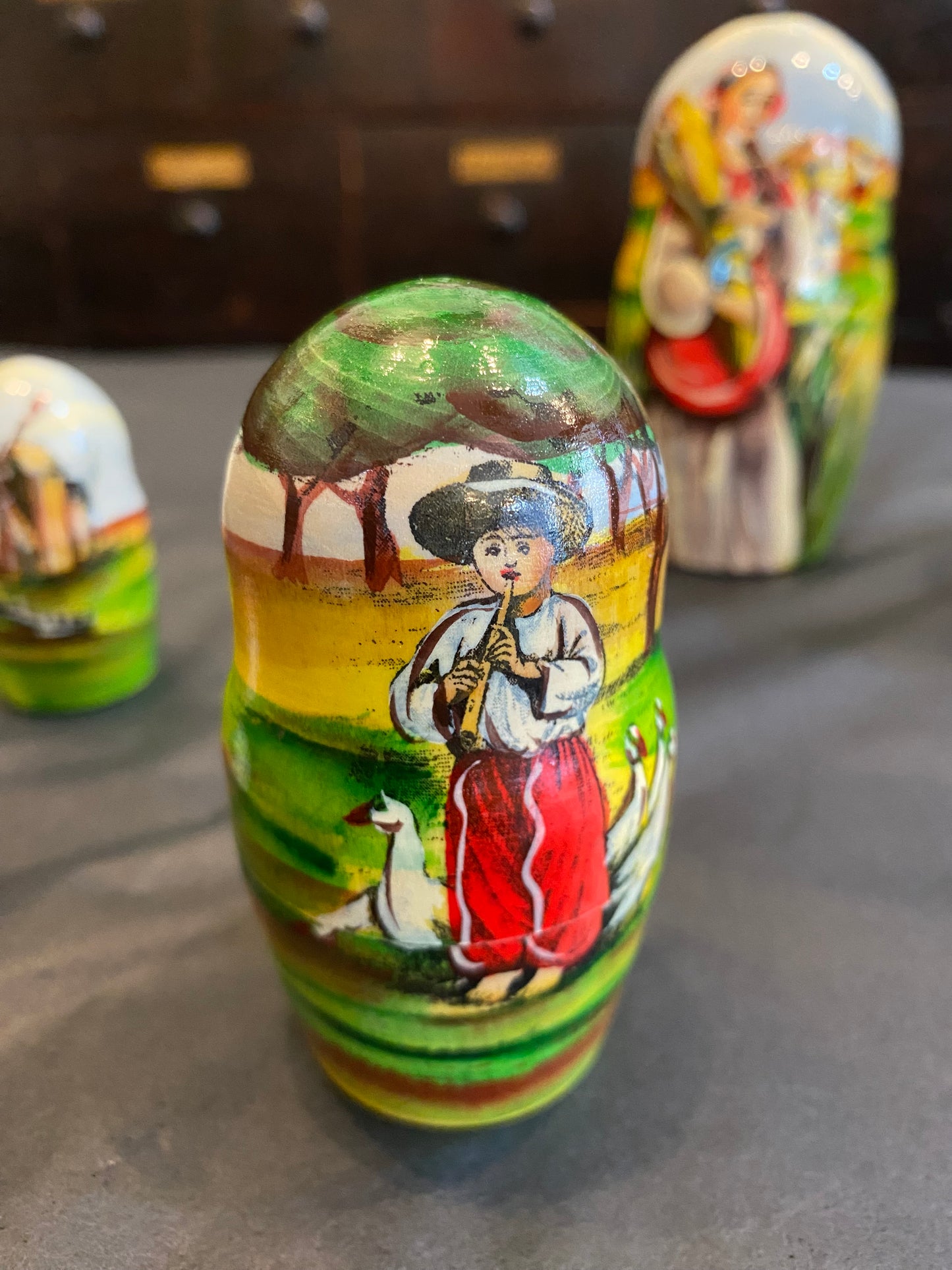Ukrainian folk hand painted wooden nesting dolls
