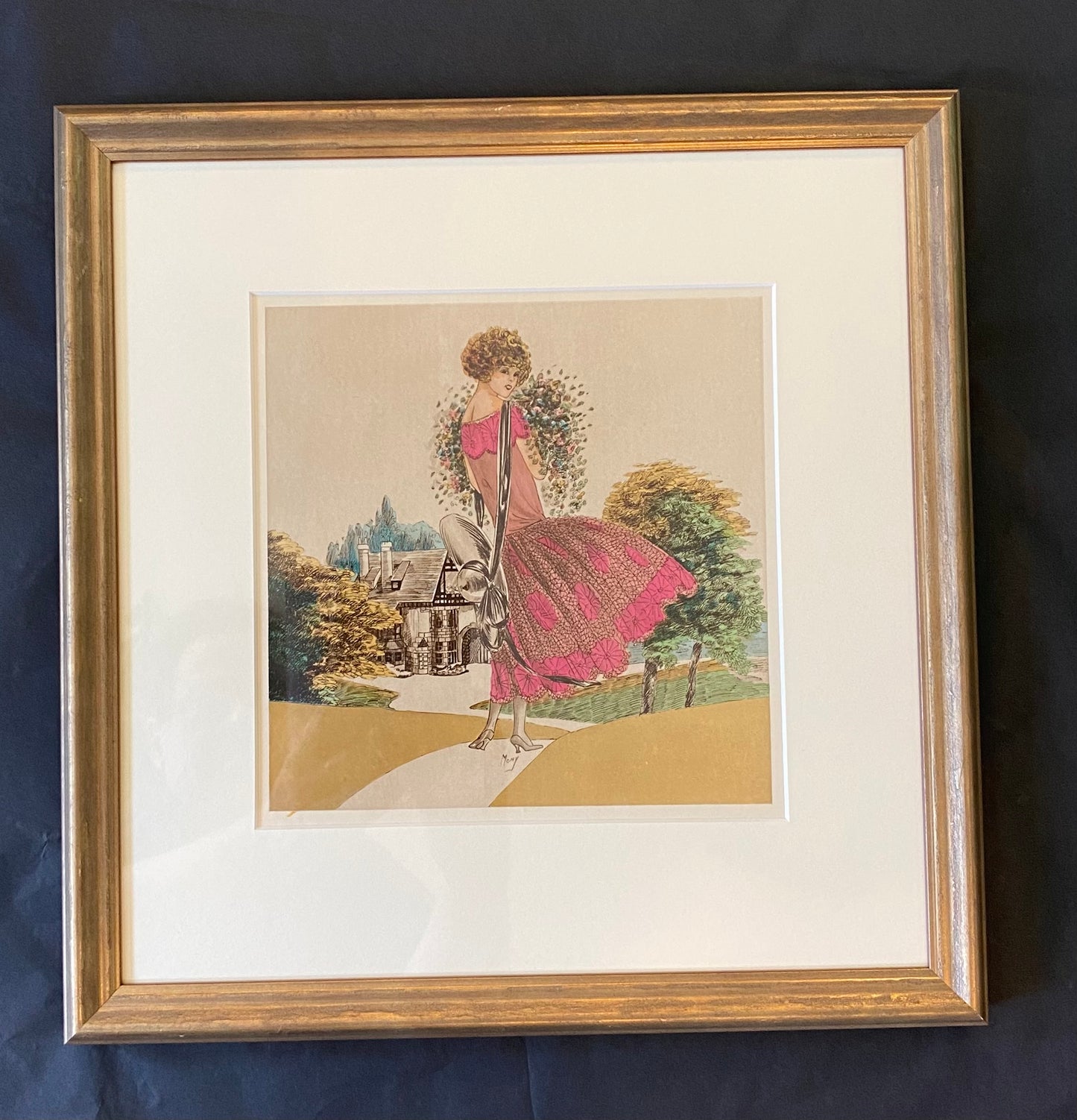 Trio of Antique French Art Deco Fashion Prints Hand-Coloured Pochoir